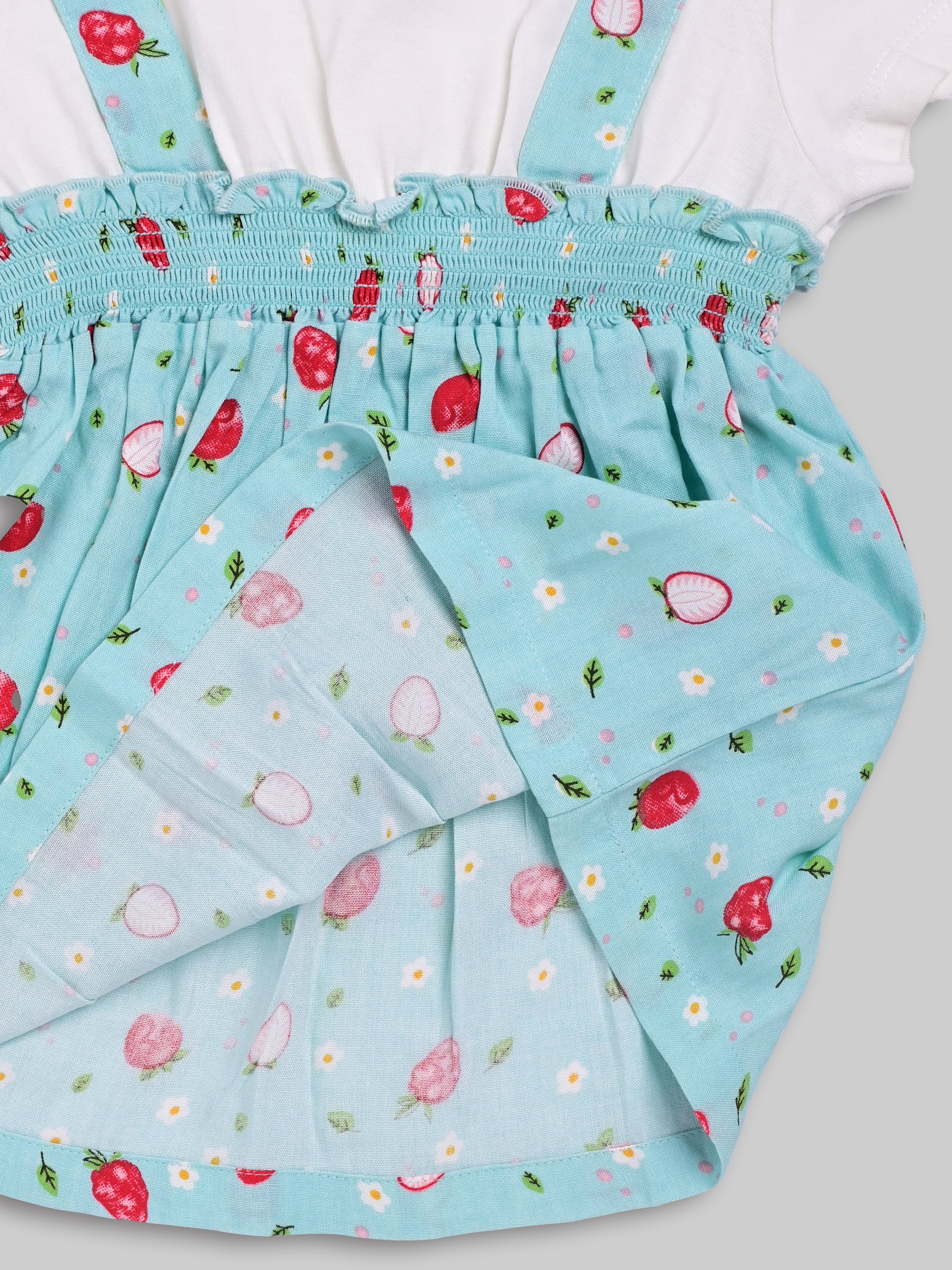 DTD White & Sky Blue Color Baby Girls All Over Strawberry Printed Panty Frock Set G-H/S-047B