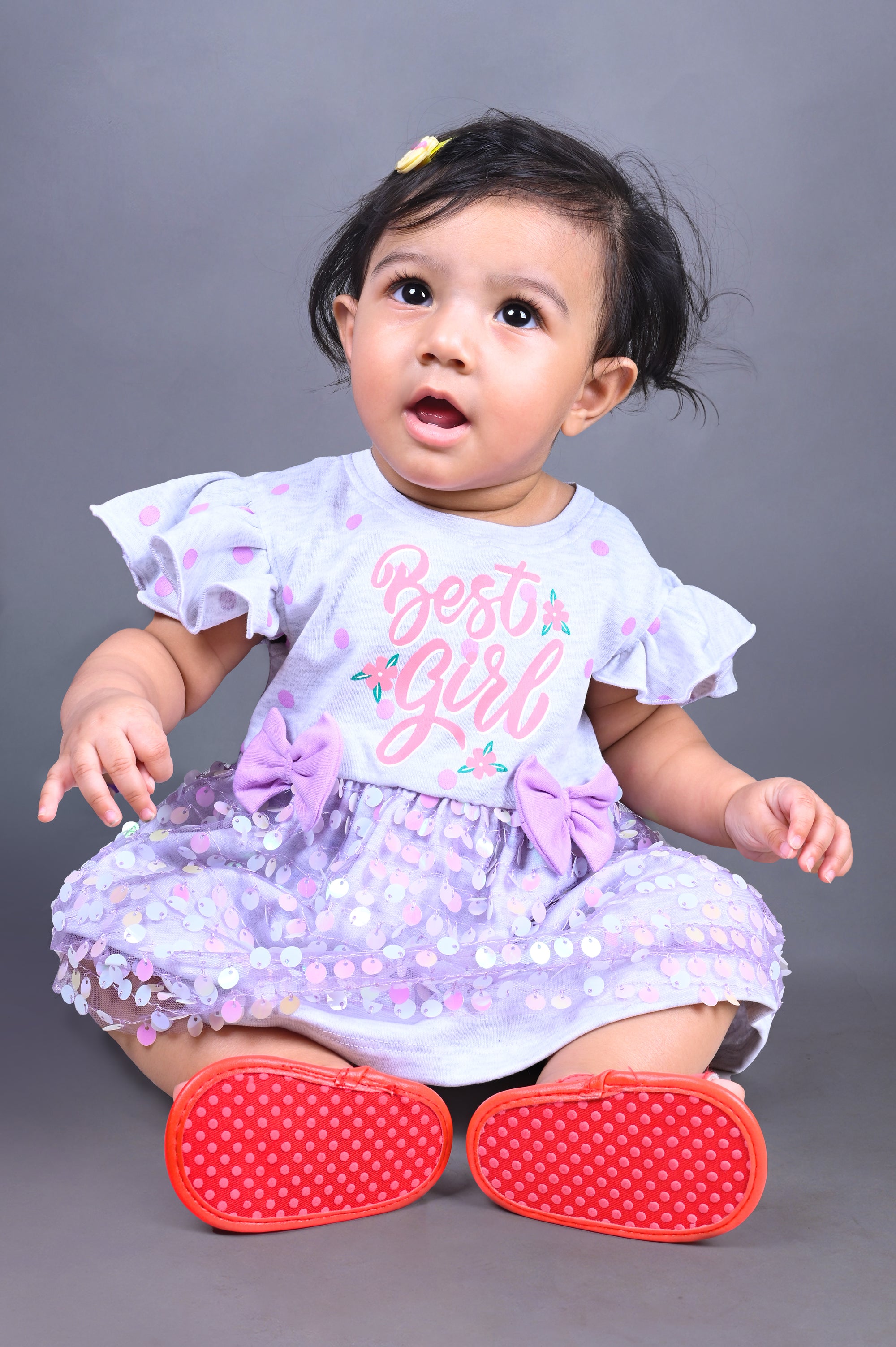 Dear To Dad Grey Color Baby Girls Frock G-FRK-04