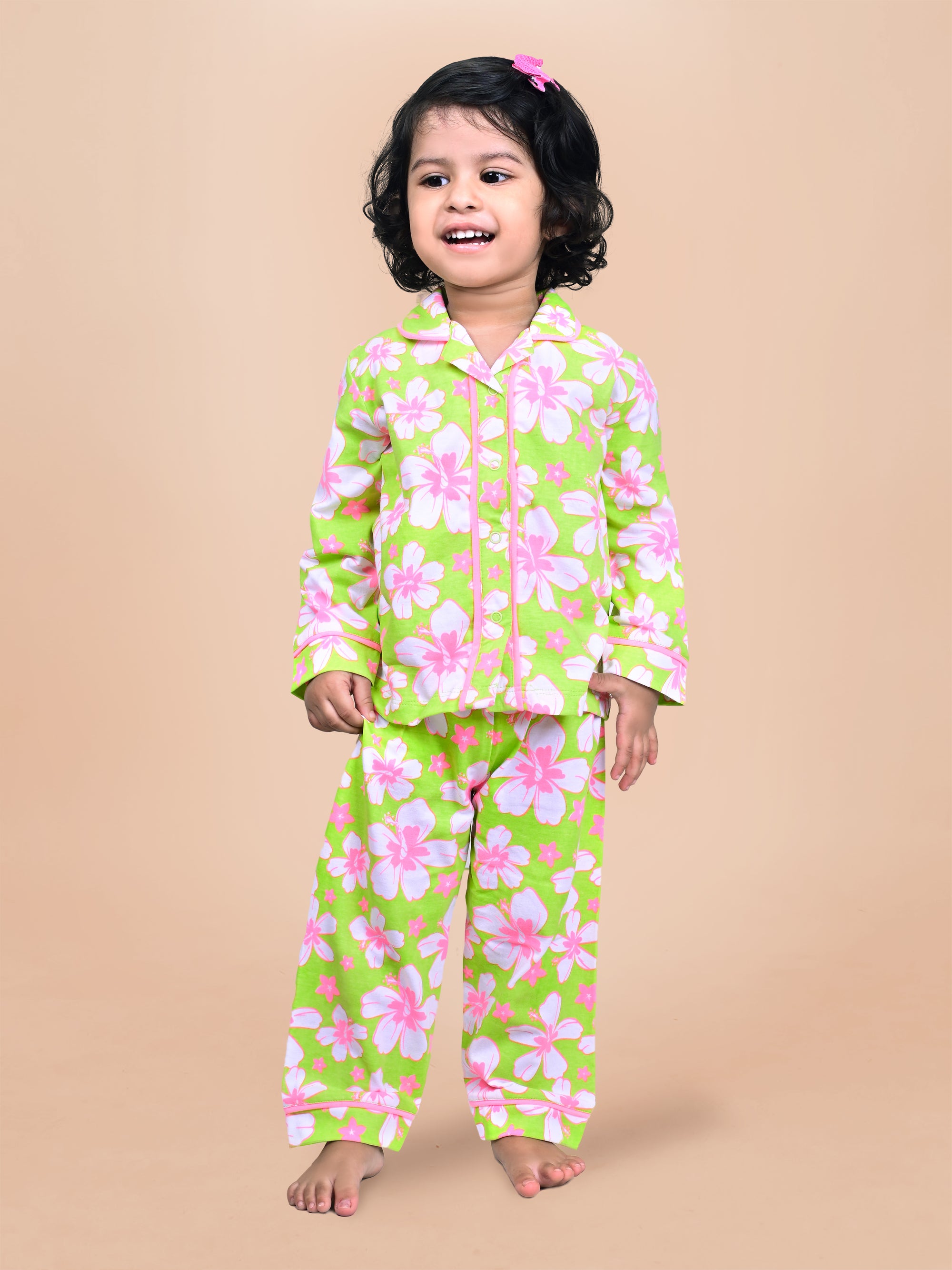 Green Allover Printed Baby Girls Night Suit G-F/S-NS-01