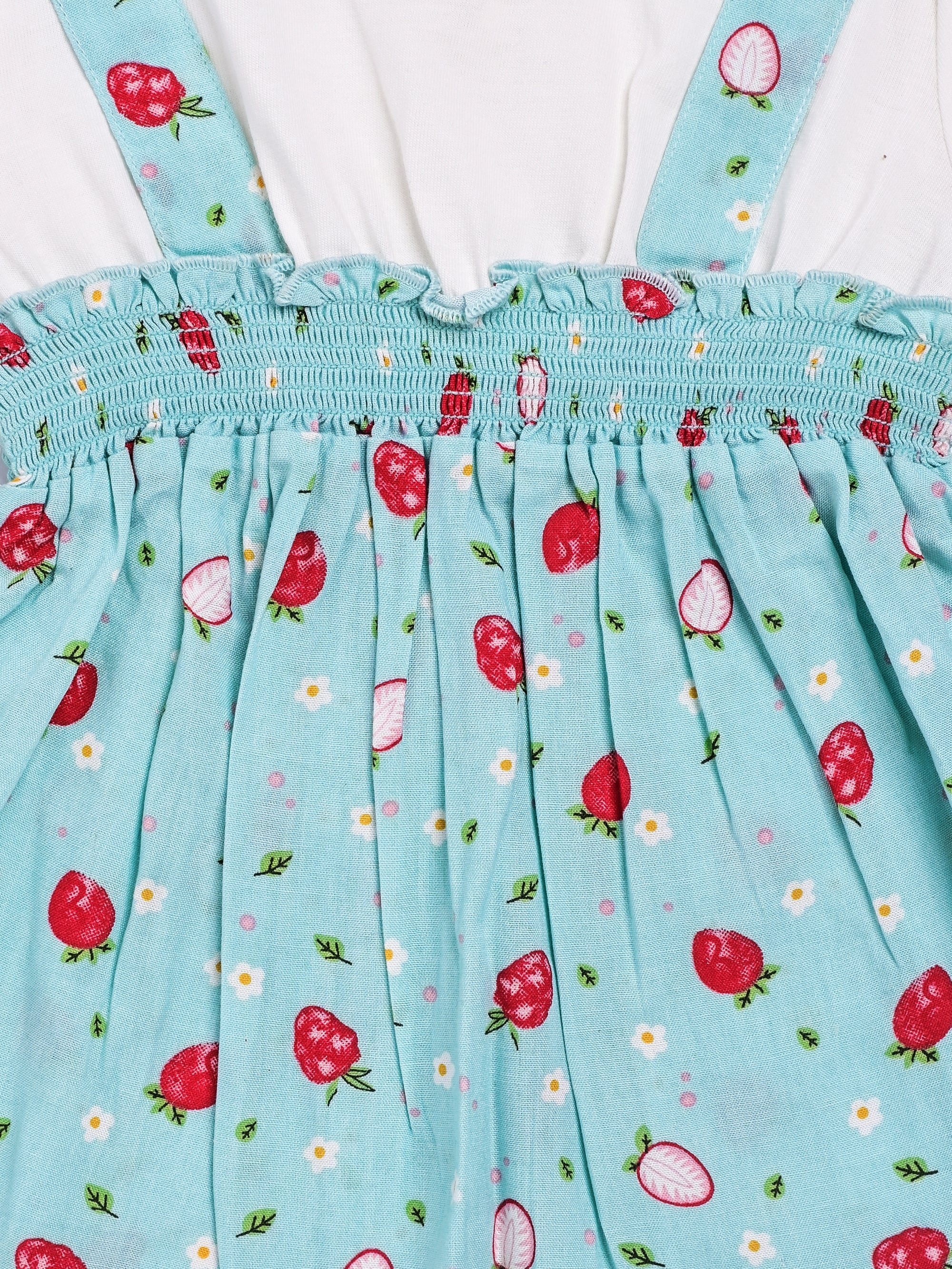 DTD White & Sky Blue Color Baby Girls All Over Strawberry Printed Panty Frock Set G-H/S-047B