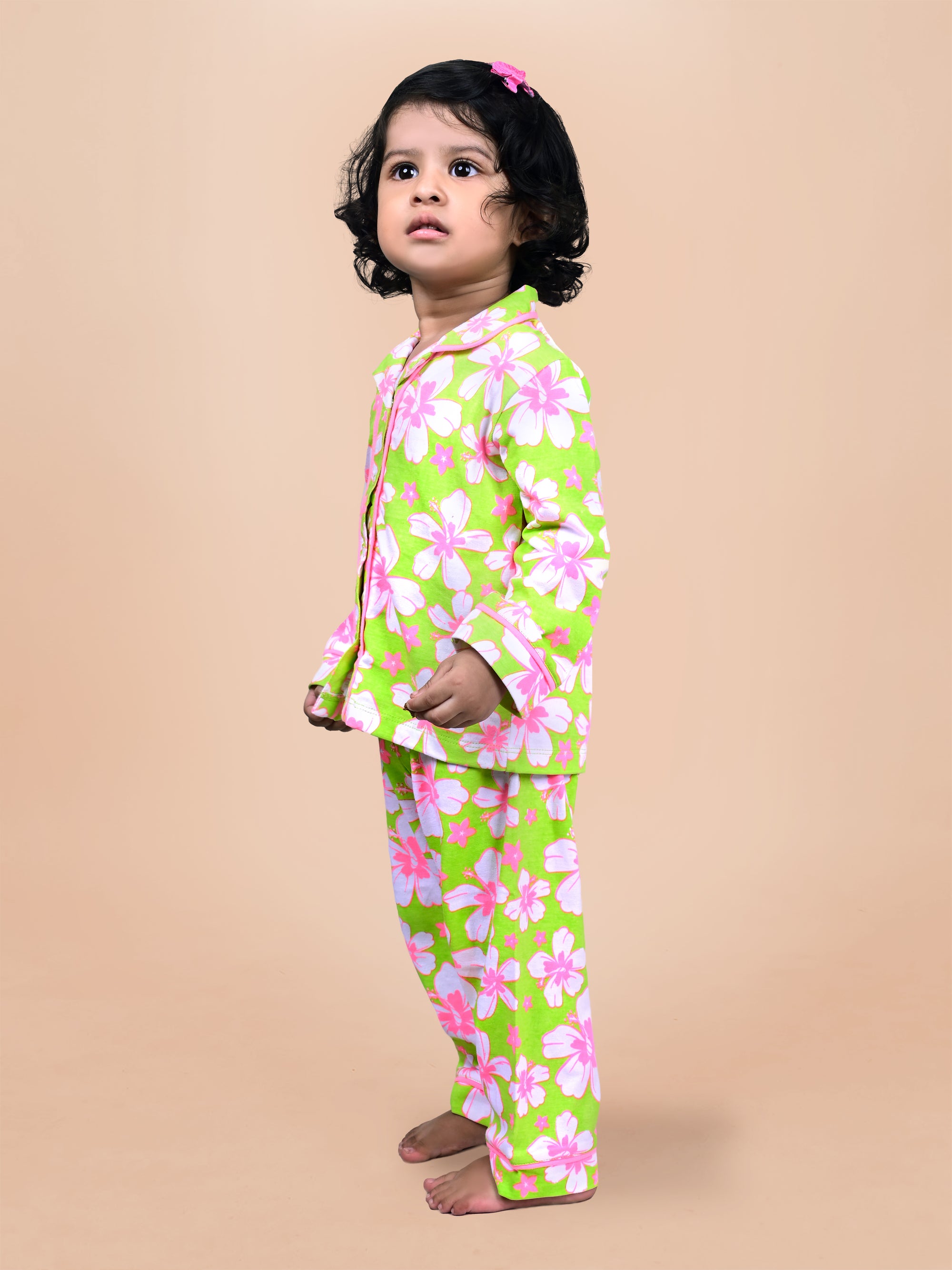 Green Allover Printed Baby Girls Night Suit G-F/S-NS-01