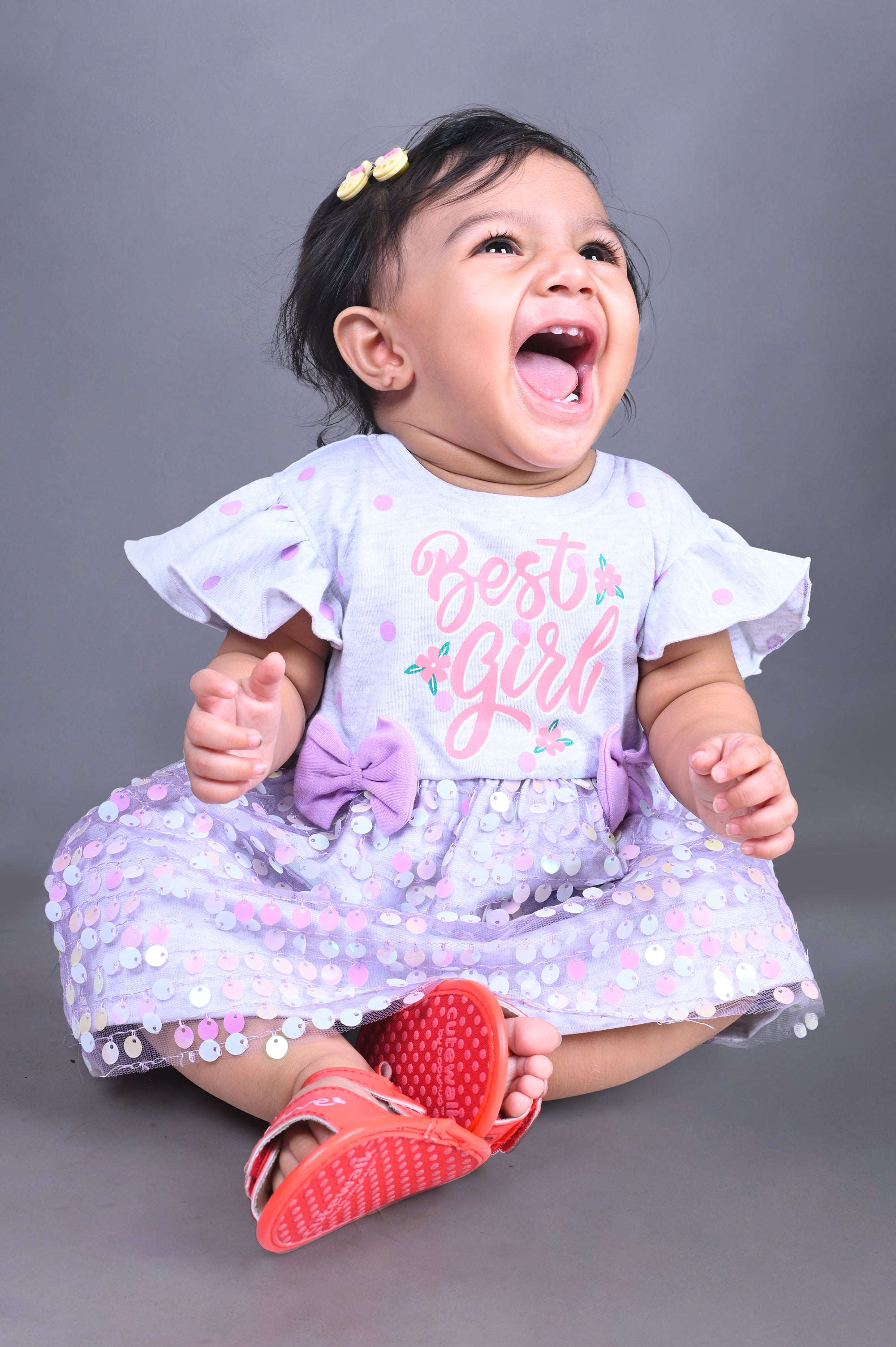 Dear To Dad Grey Color Baby Girls Frock G-FRK-04