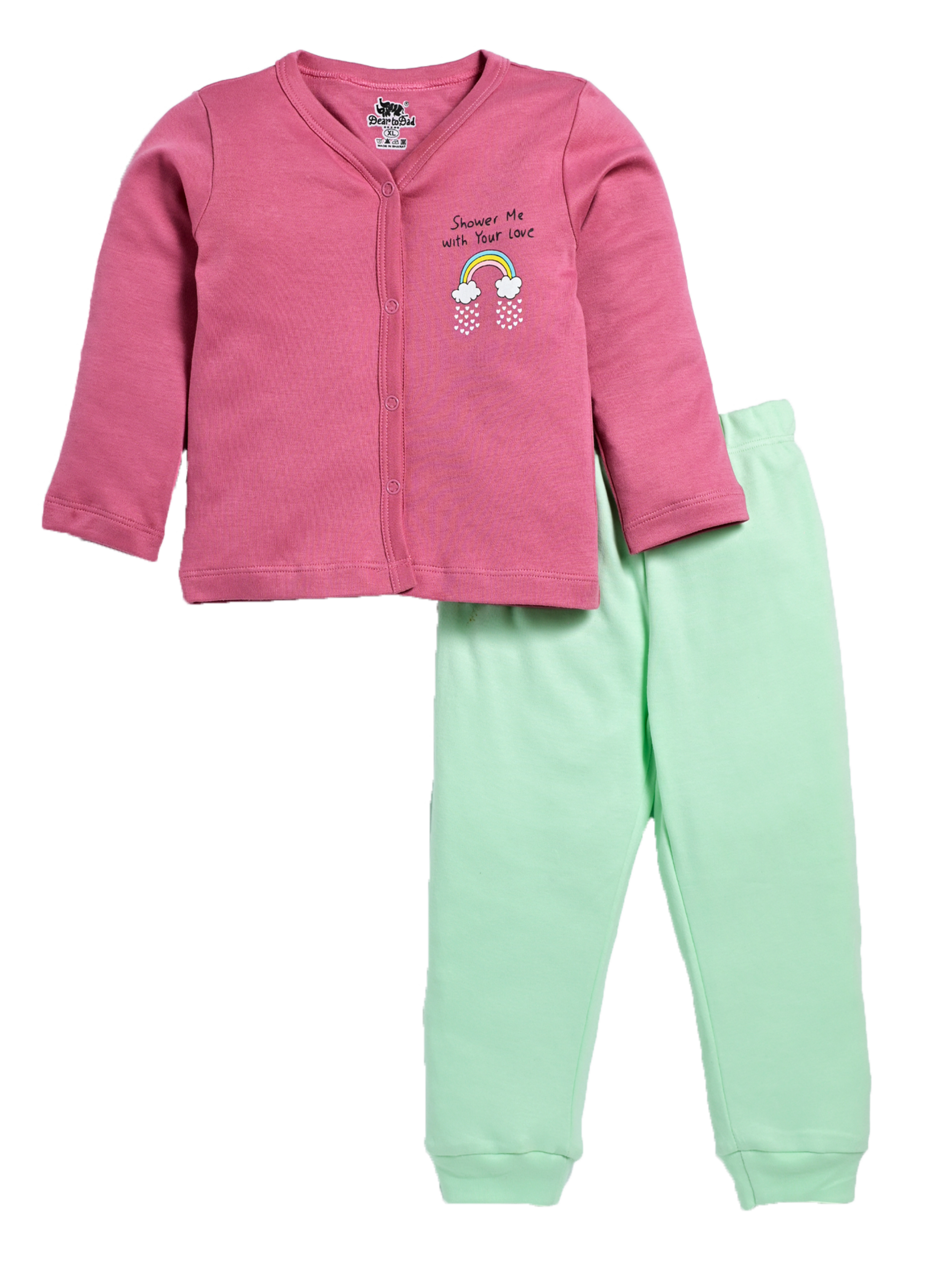 D2D All Over Full Sleeve Pink Front Open Top with Aqua Green Pant G-FO-21_Pink