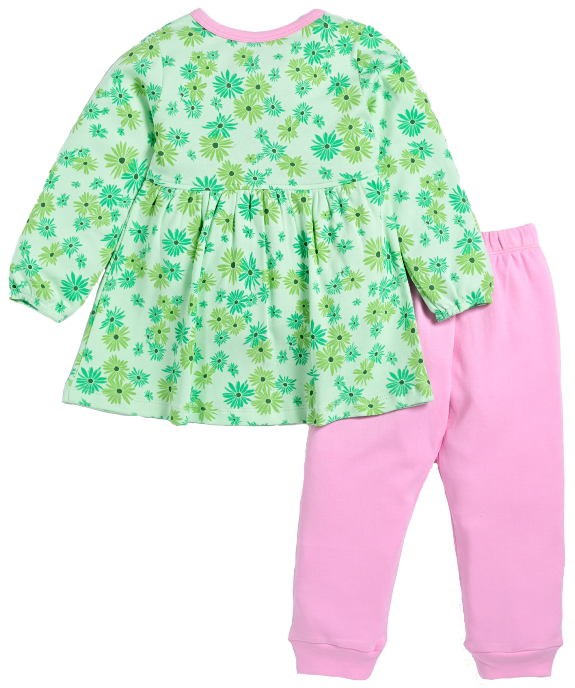 D2D All Over Little Flower Printed Full Sleeve Frock with Pink Pant G-FO-25_Green