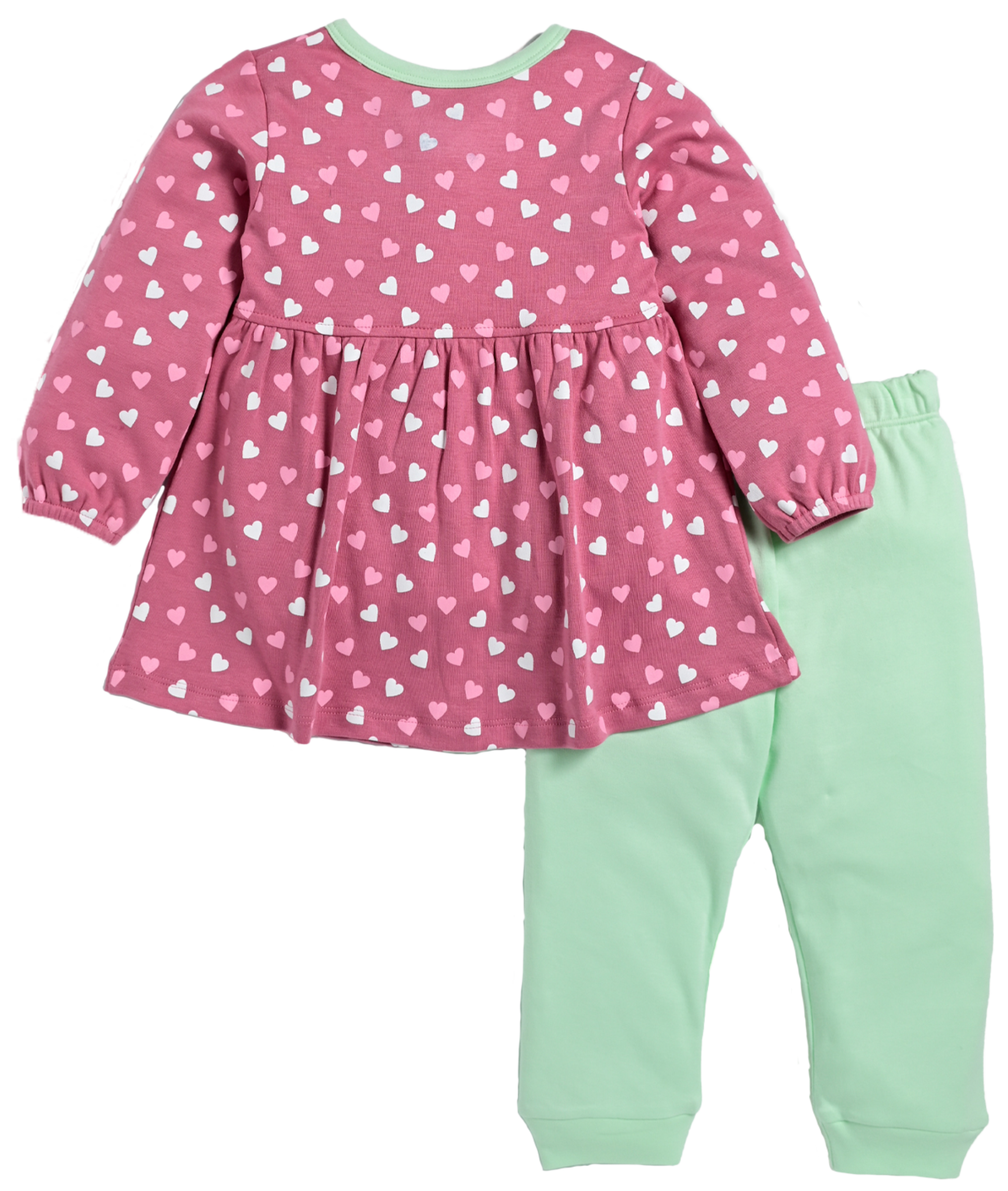 D2D All Over Little Heart Printed Full Sleeve Frock with Aqua Green Pant G-FO-25_Pink