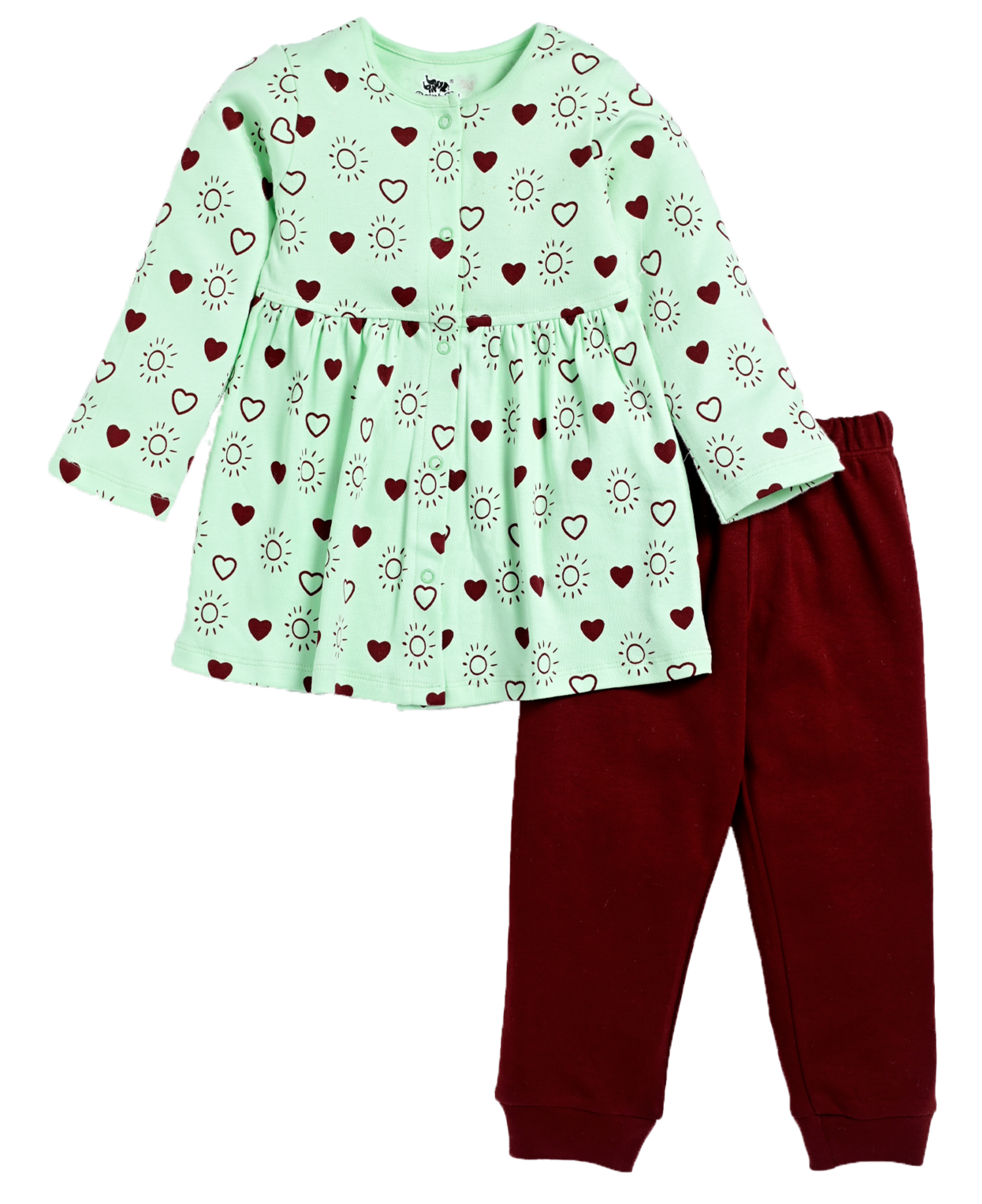 D2D All Over Full Sleeve Mint Color Front Open Top with Pink Pant G-FO-19_Mint