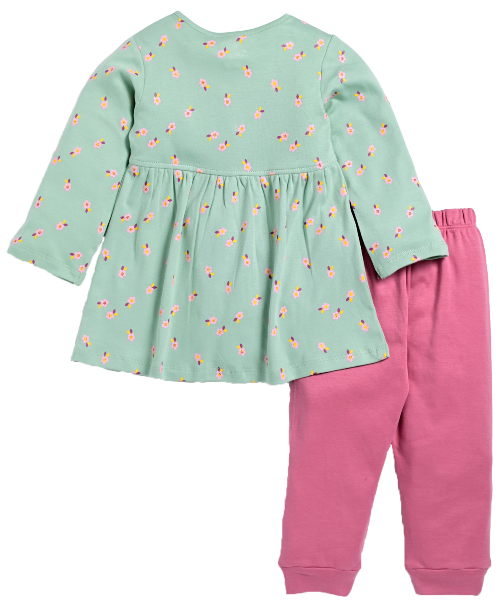 D2D All Over Little Flower Printed Full Sleeve Frock with Pink Pant G-FO-19_Celadon