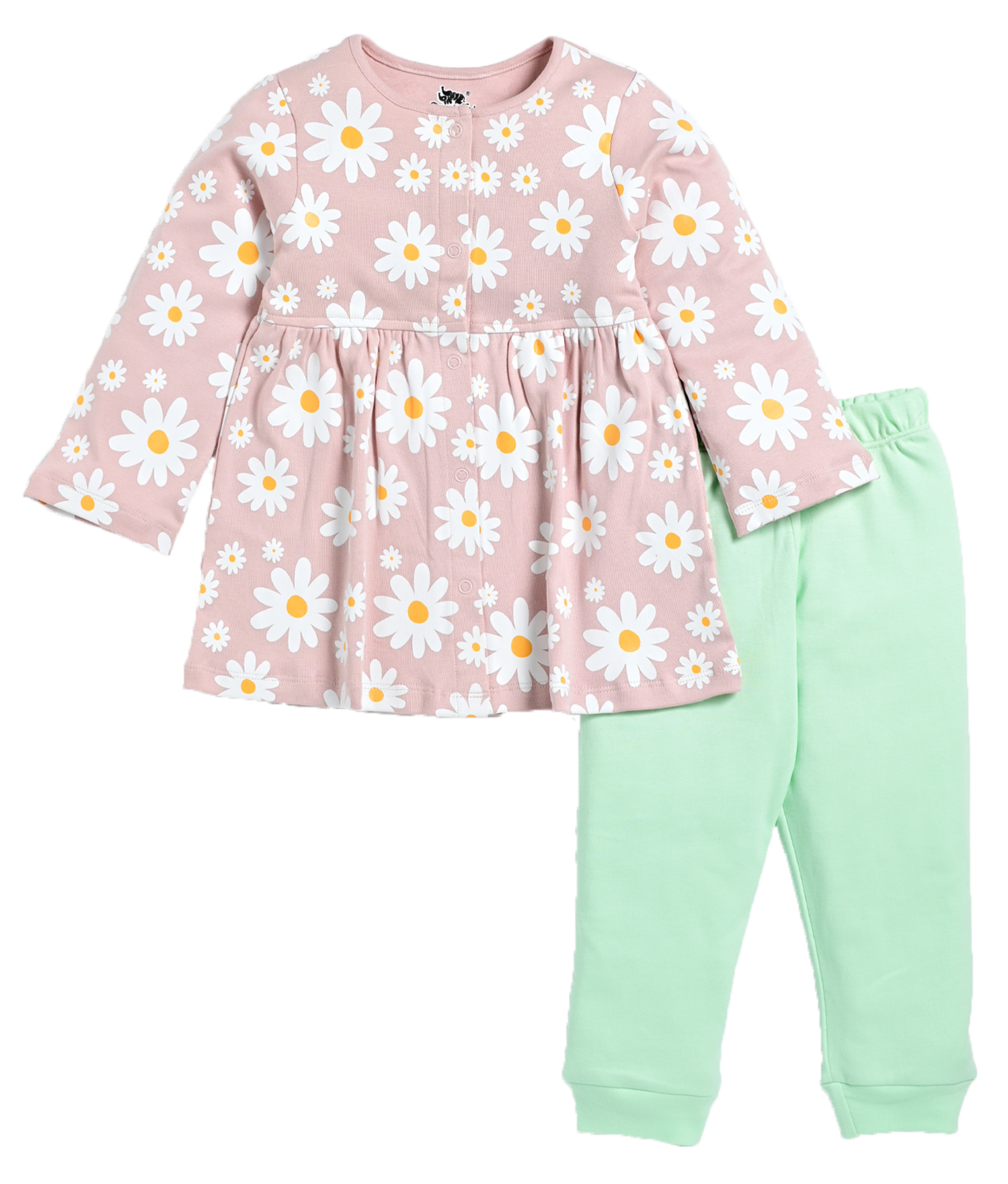 D2D All Over Flower Printed Full Sleeve Frock with Aqua Green Pant G-FO-19_Mistyrose