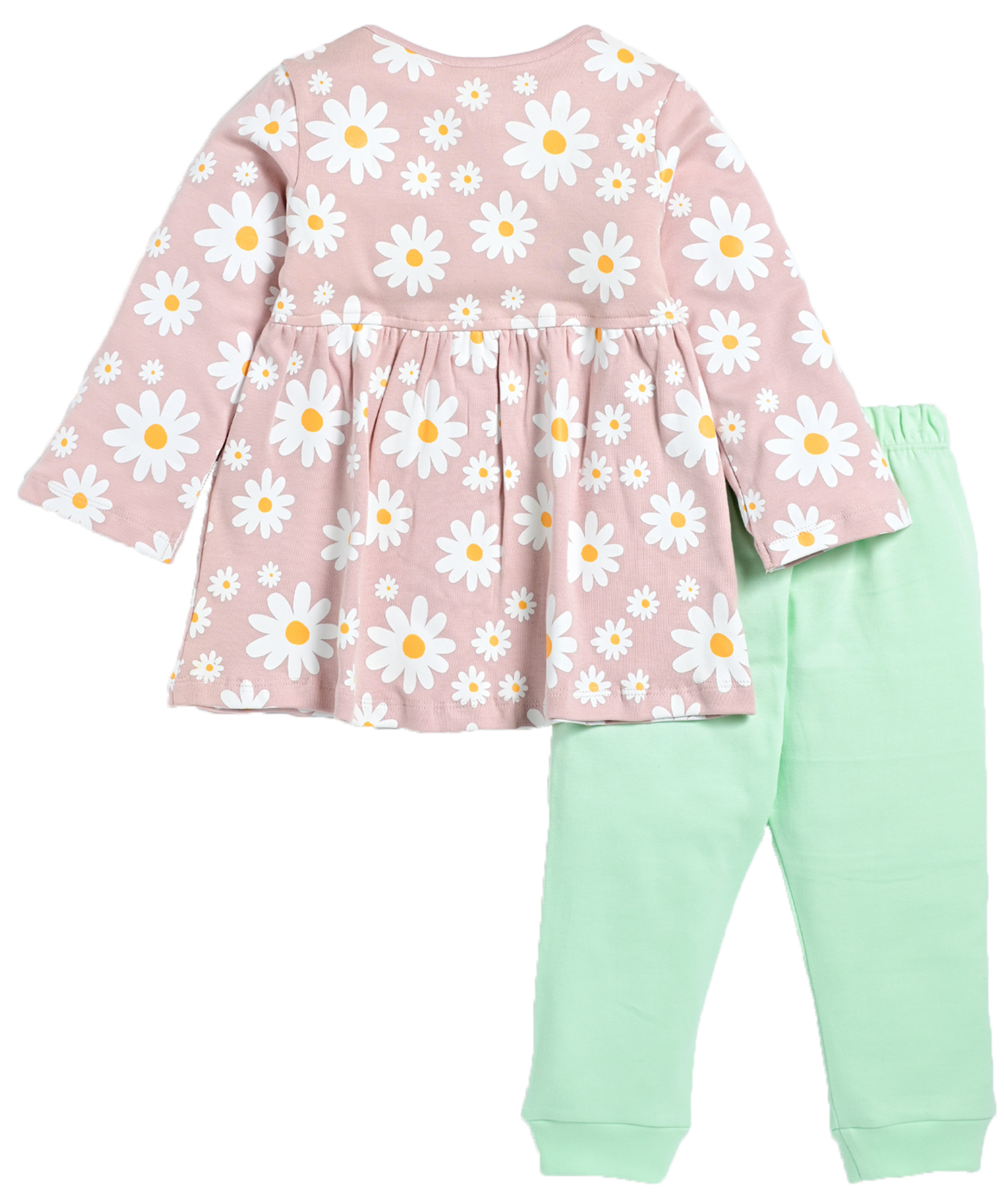 D2D All Over Flower Printed Full Sleeve Frock with Aqua Green Pant G-FO-19_Mistyrose