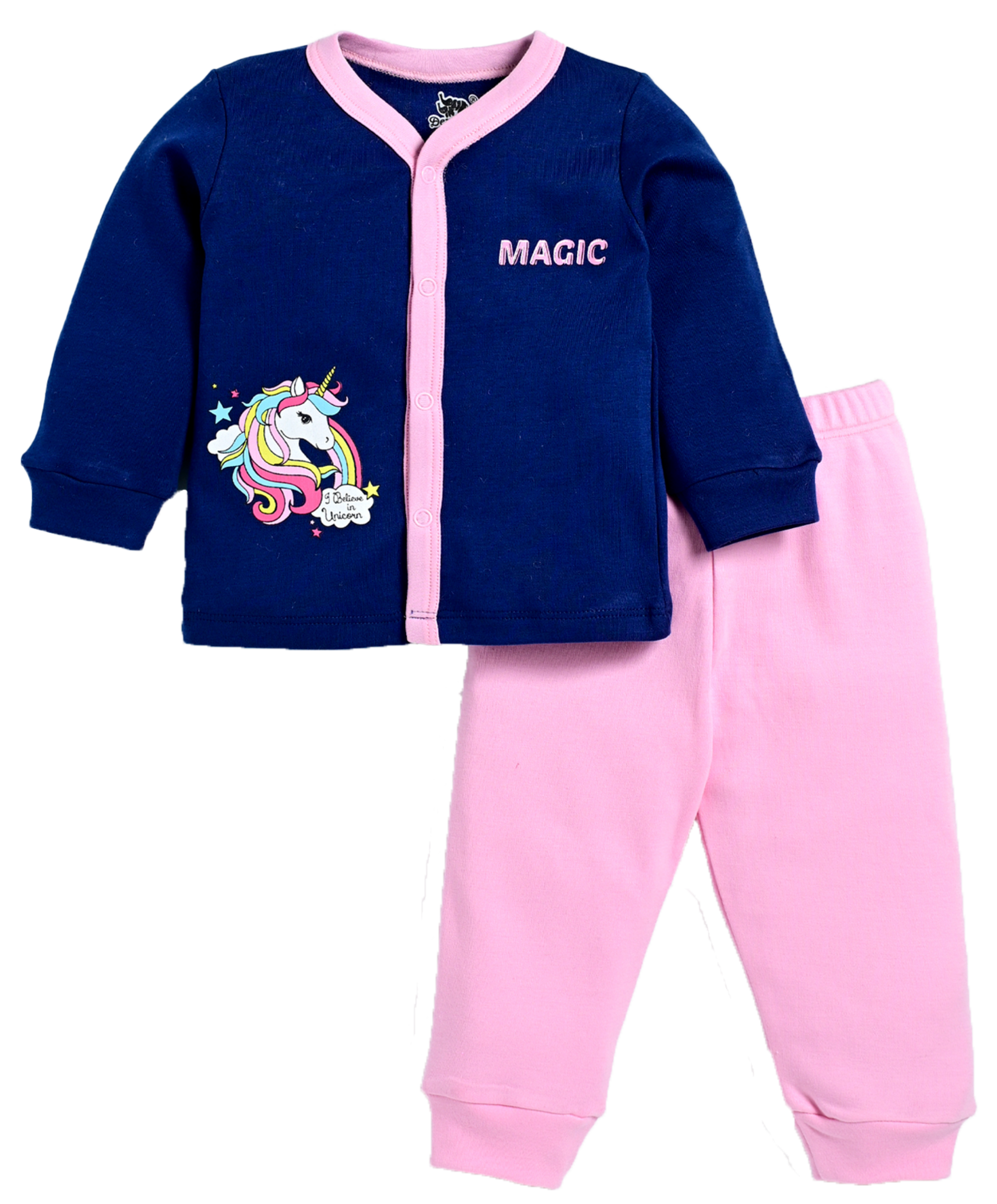 D2D All Over Full Sleeve Blue Color Front Open Top with Pink Pant G-FO-23_Navi Blue