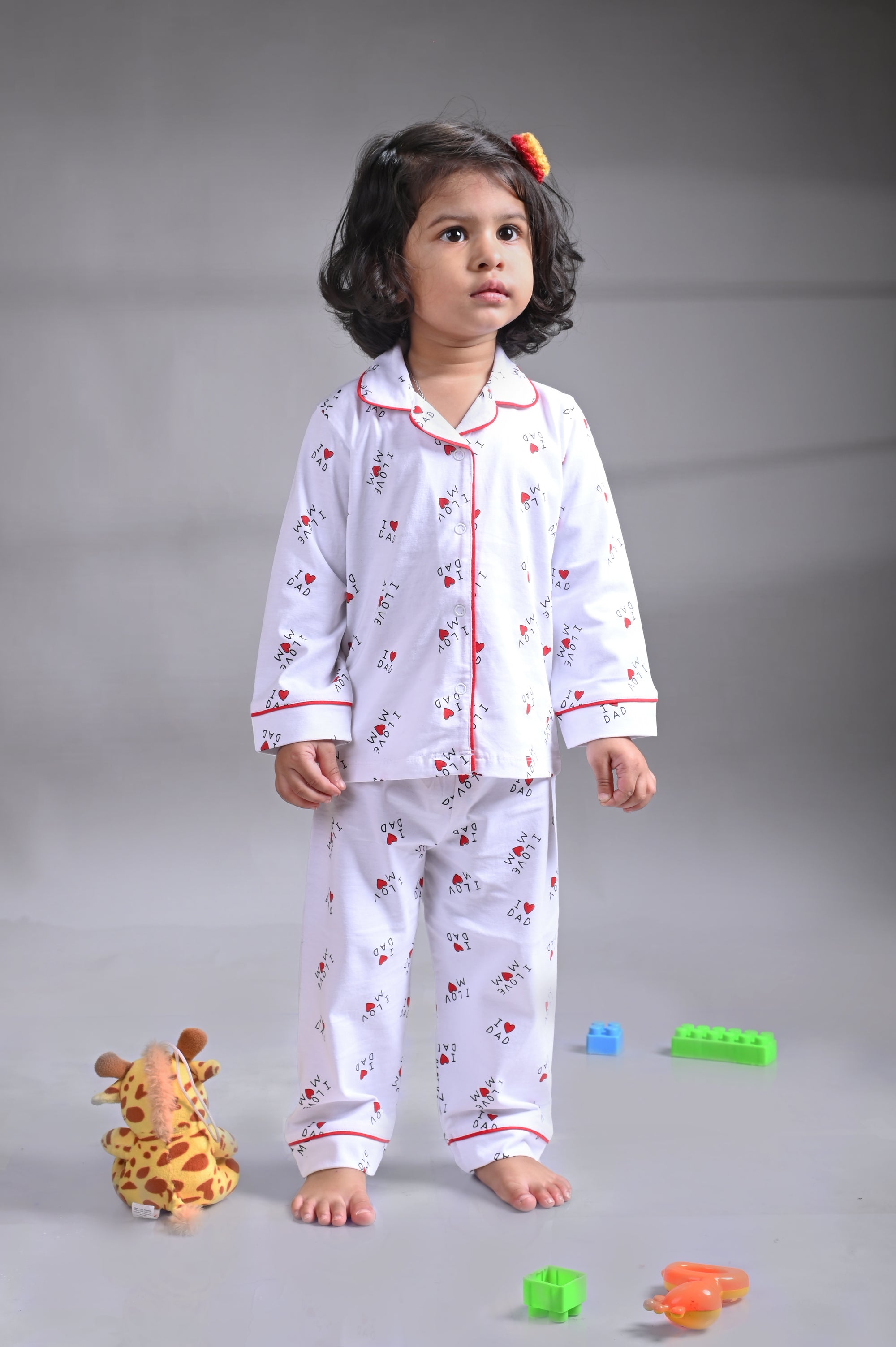 Dear To Dad White Color AOP I Love Dad Printed Full Sleeve Baby Night Suit G-NS-06C