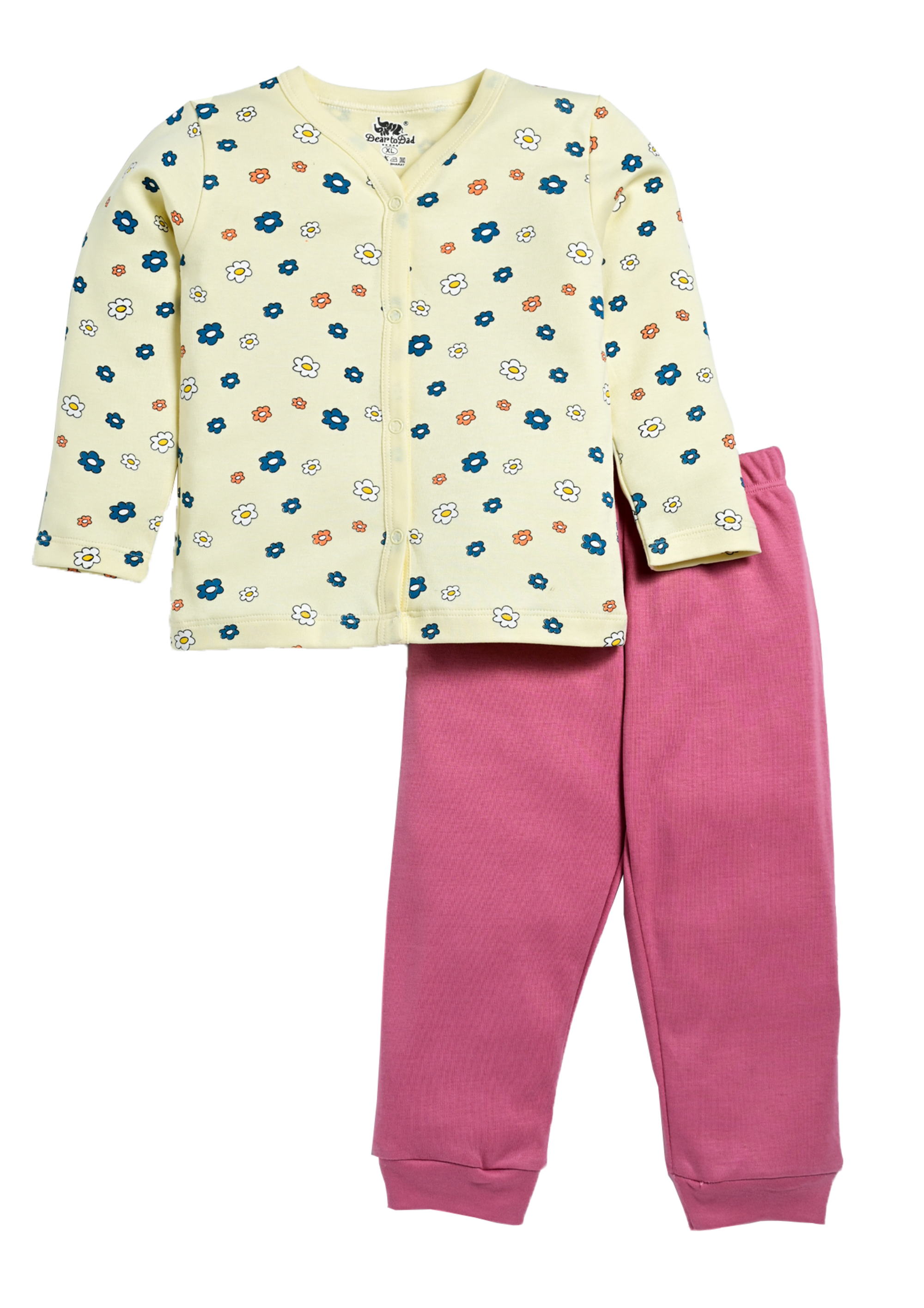 D2D All Over Full Sleeve Cream Color Front Open Top with Pink Pant G-FO-21_Cream