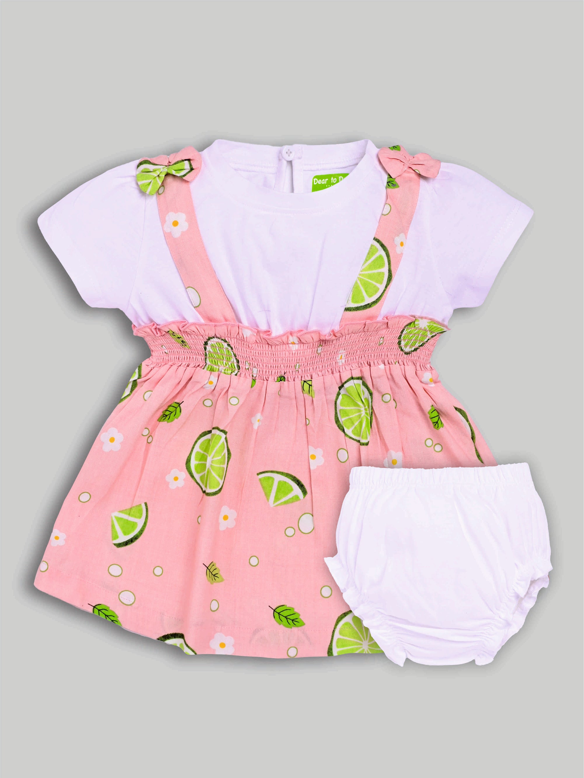 DTD White & Pink Color Bottom Lemon Printed Baby Panty Frock Set G-H/S-050B
