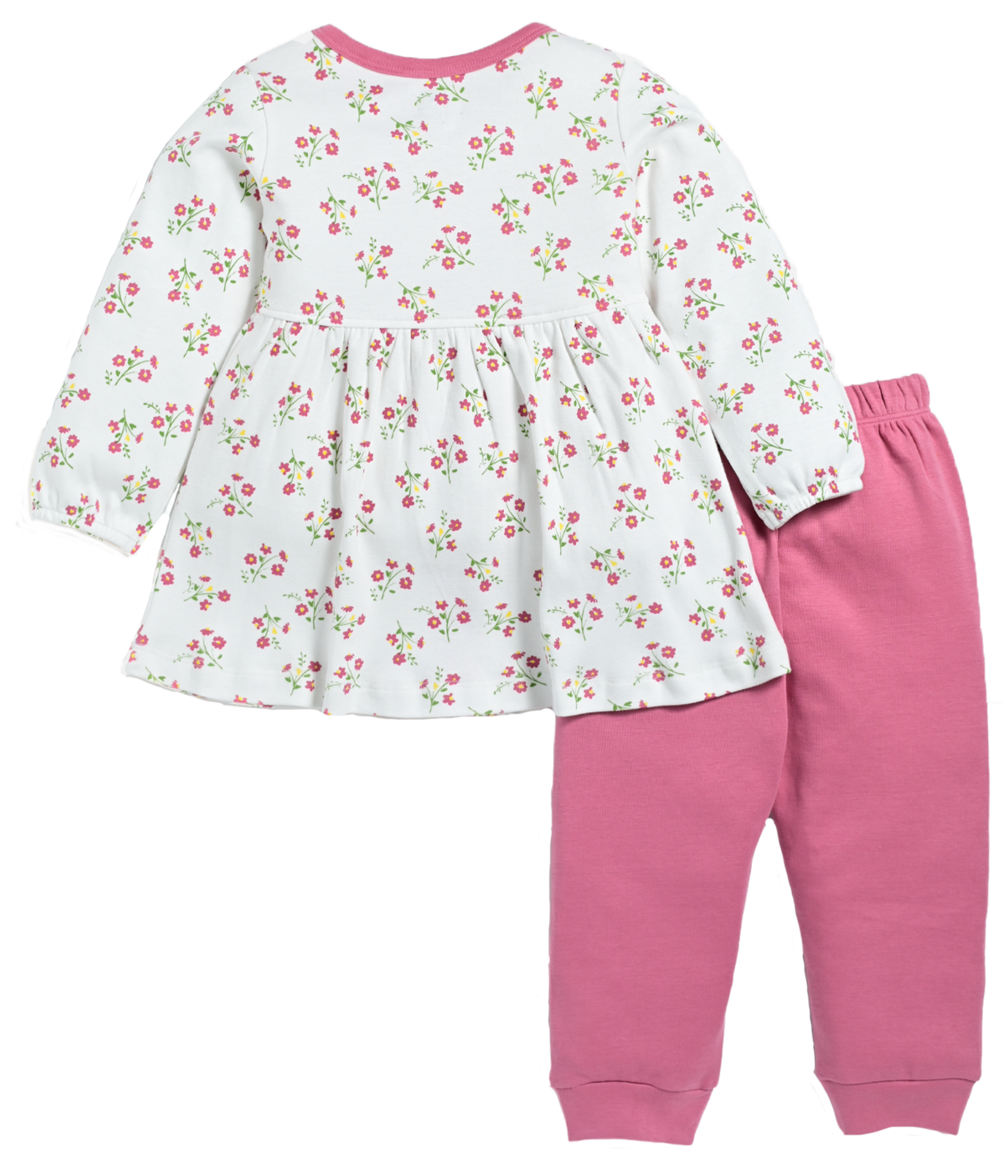 D2D All Over Little Flower Printed Full Sleeve Frock with Pink Pant G-FO-25_White