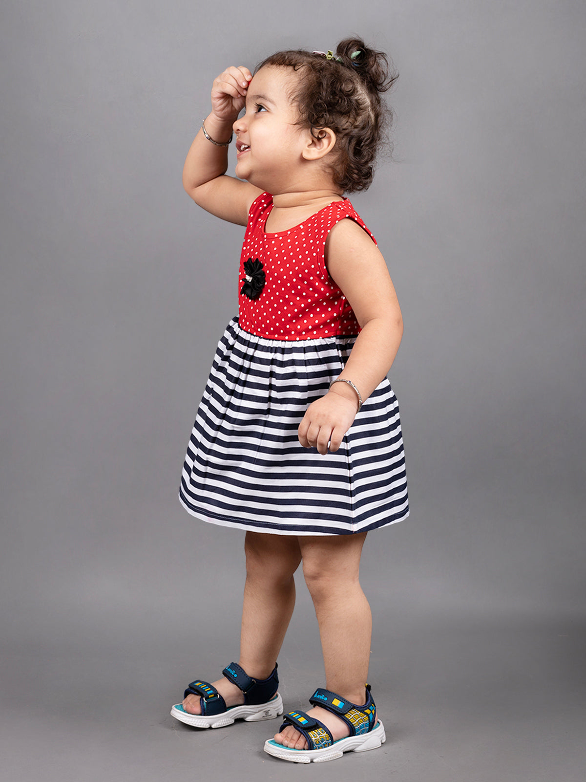 Sleeveless Red and Black Baby Girls Aline Frock FRK-012