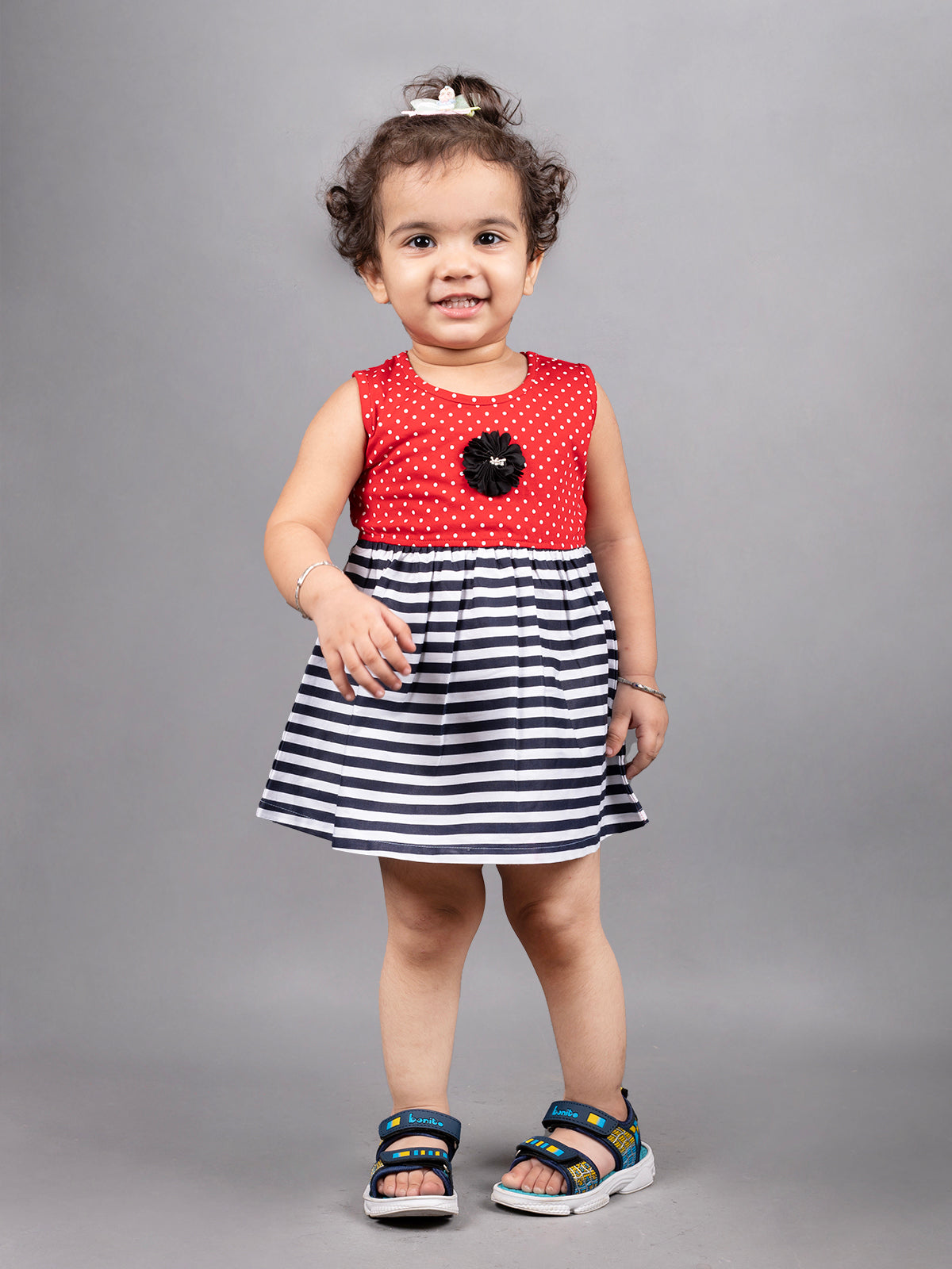 Sleeveless Red and Black Baby Girls Aline Frock FRK-012