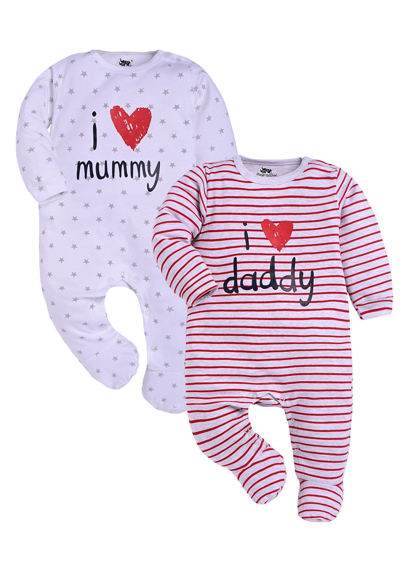 D2D I love You mummy and I Love Daddy Printed Baby Romper Pack of 2 ON-B-F/S-003