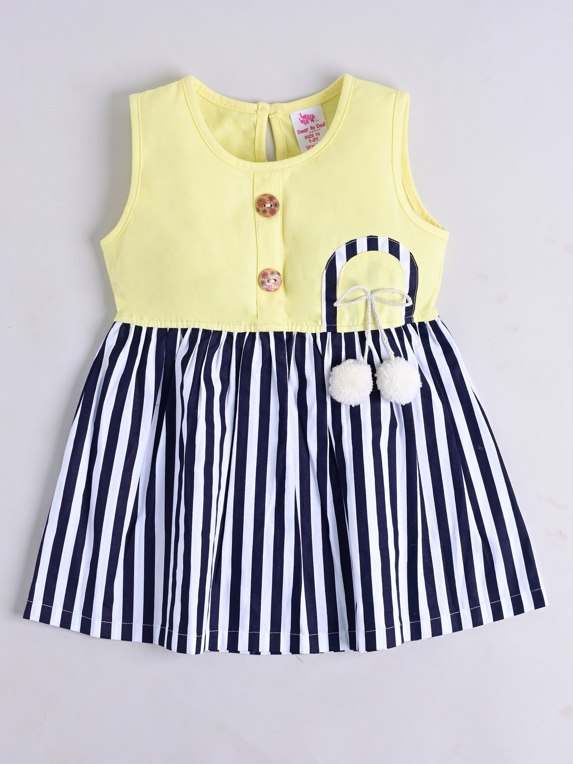 Dear To Dad Pure Cotton Yellow Color Blue Stripe Baby Frock FRK-004