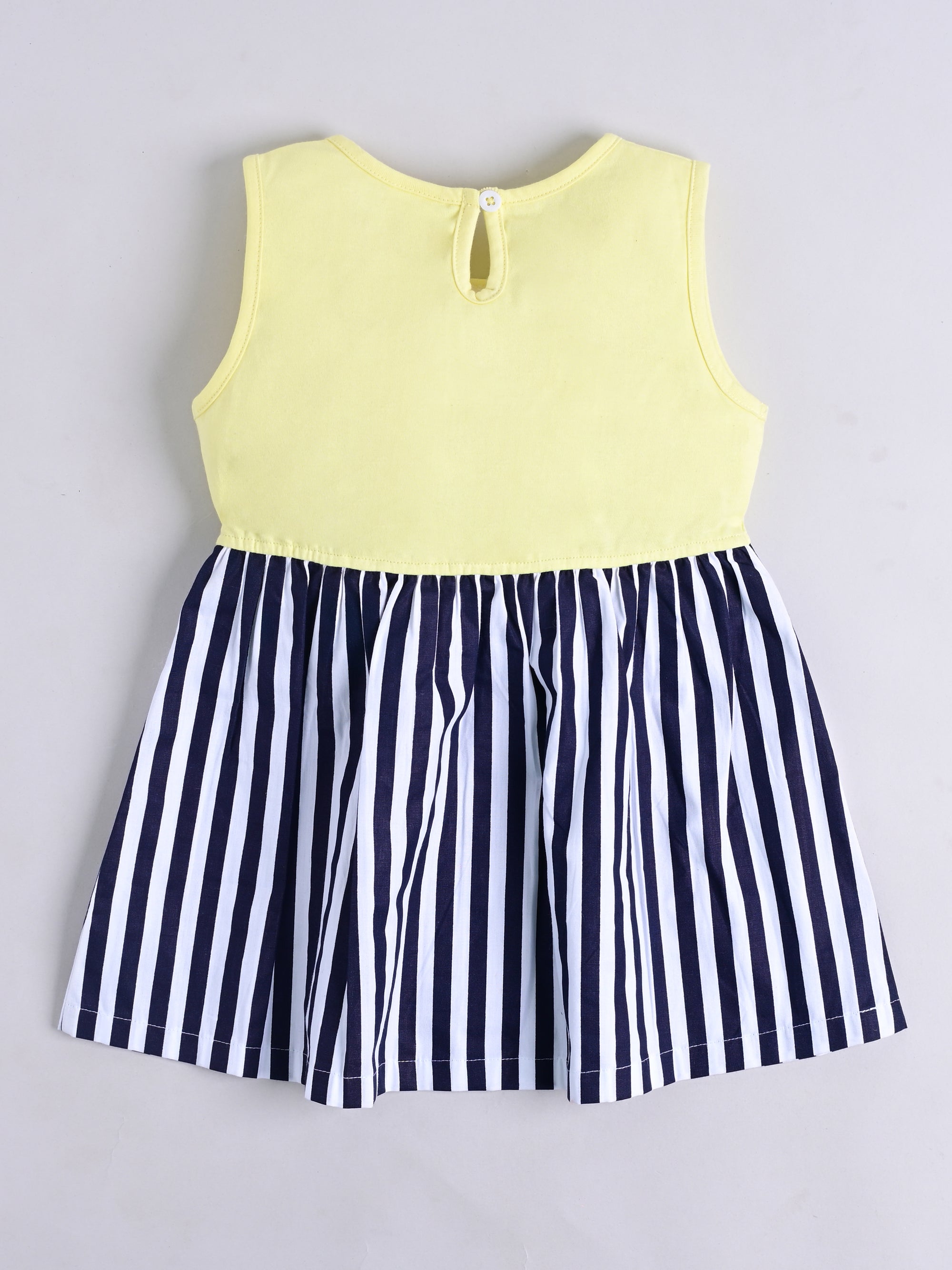 Dear To Dad Pure Cotton Yellow Color Blue Stripe Baby Frock FRK-004