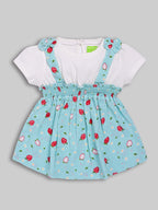 DTD White & Sky Blue Color Baby Girls All Over Strawberry Printed Panty Frock Set G-H/S-047B
