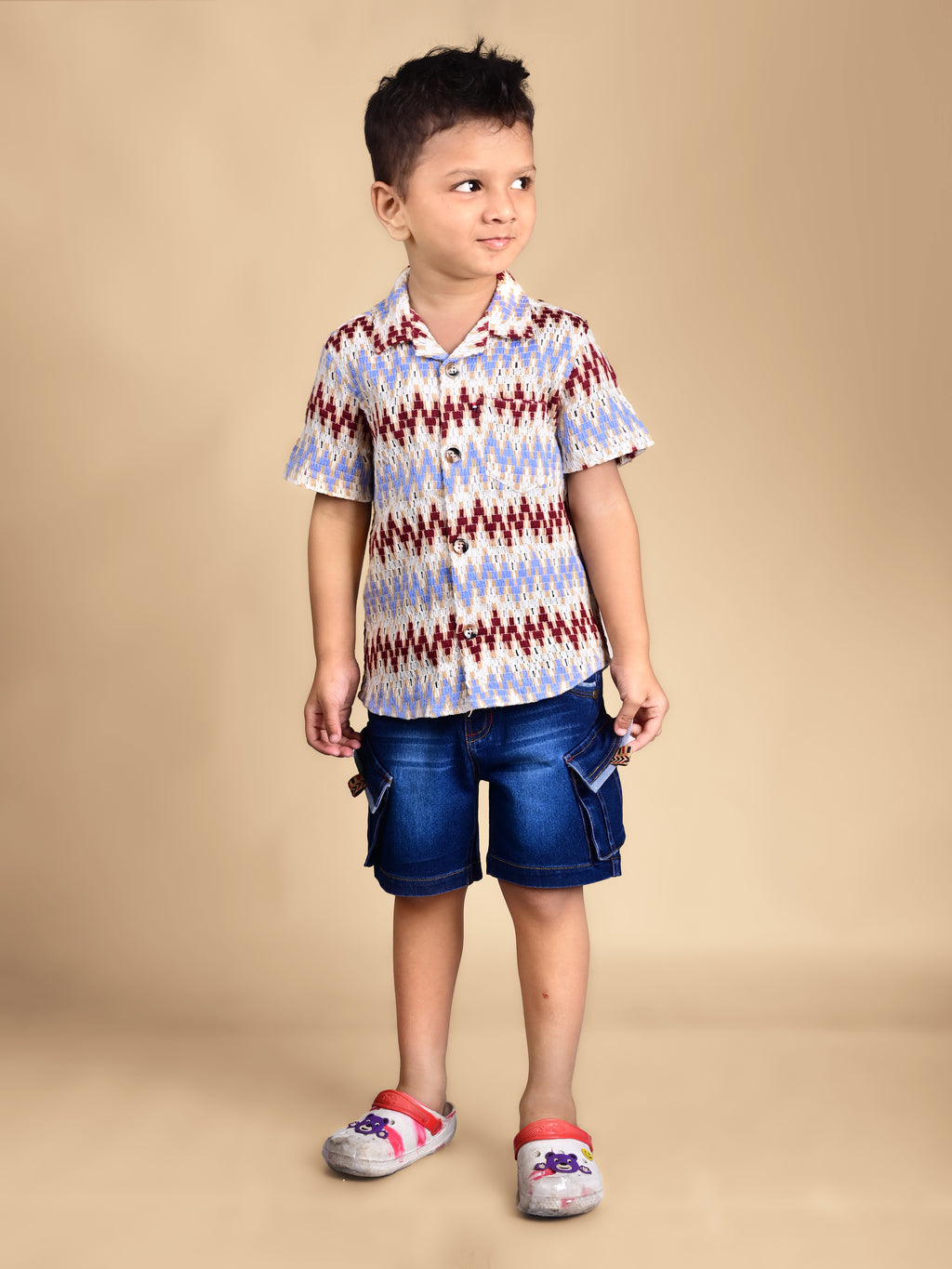 Dear To Dad Pure Cotton Half Sleeve Crochet Fabric Denim Boys Set B-HSD-836