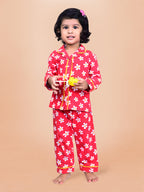 Red Allover Printed Baby Girls Night Suit G-F/S-NS-02