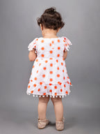 Dear To Dad Pure Cotton all over Hakoba Design Pom Pom work Baby Frock FRK-01Green/Orange