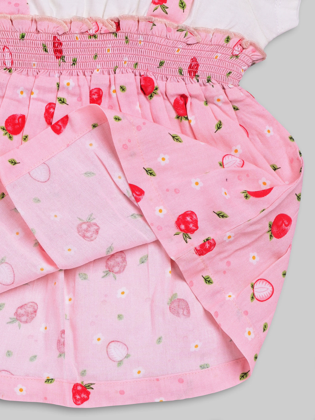 DTD White & Pink Color All Over Bottom Strawberry Baby Girls Panty Frock Set G-H/S-047A