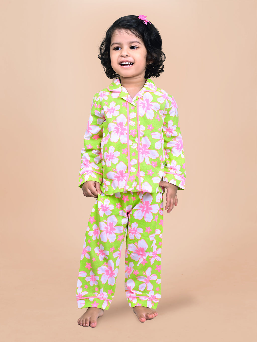 Green Allover Printed Baby Girls Night Suit G-F/S-NS-01