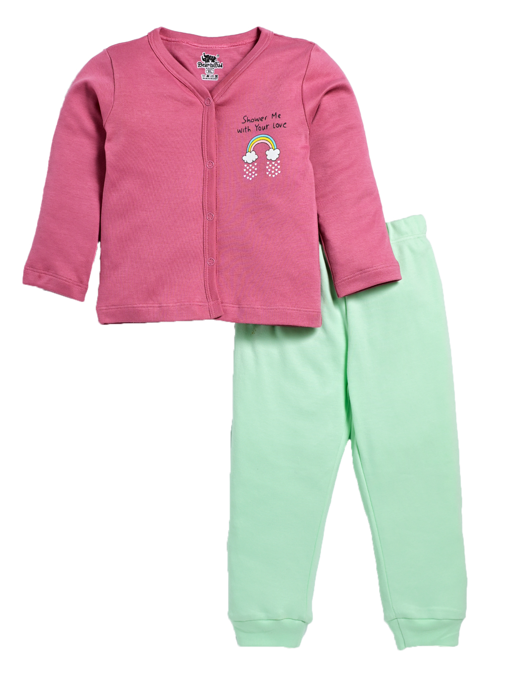 D2D All Over Full Sleeve Pink Front Open Top with Aqua Green Pant G-FO-21_Pink