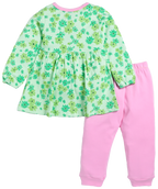 D2D All Over Little Flower Printed Full Sleeve Frock with Pink Pant G-FO-25_Green
