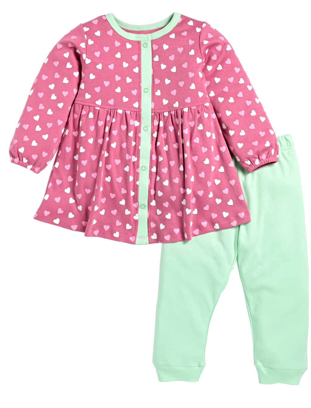 D2D All Over Little Heart Printed Full Sleeve Frock with Aqua Green Pant G-FO-25_Pink