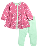 D2D All Over Little Heart Printed Full Sleeve Frock with Aqua Green Pant G-FO-25_Pink