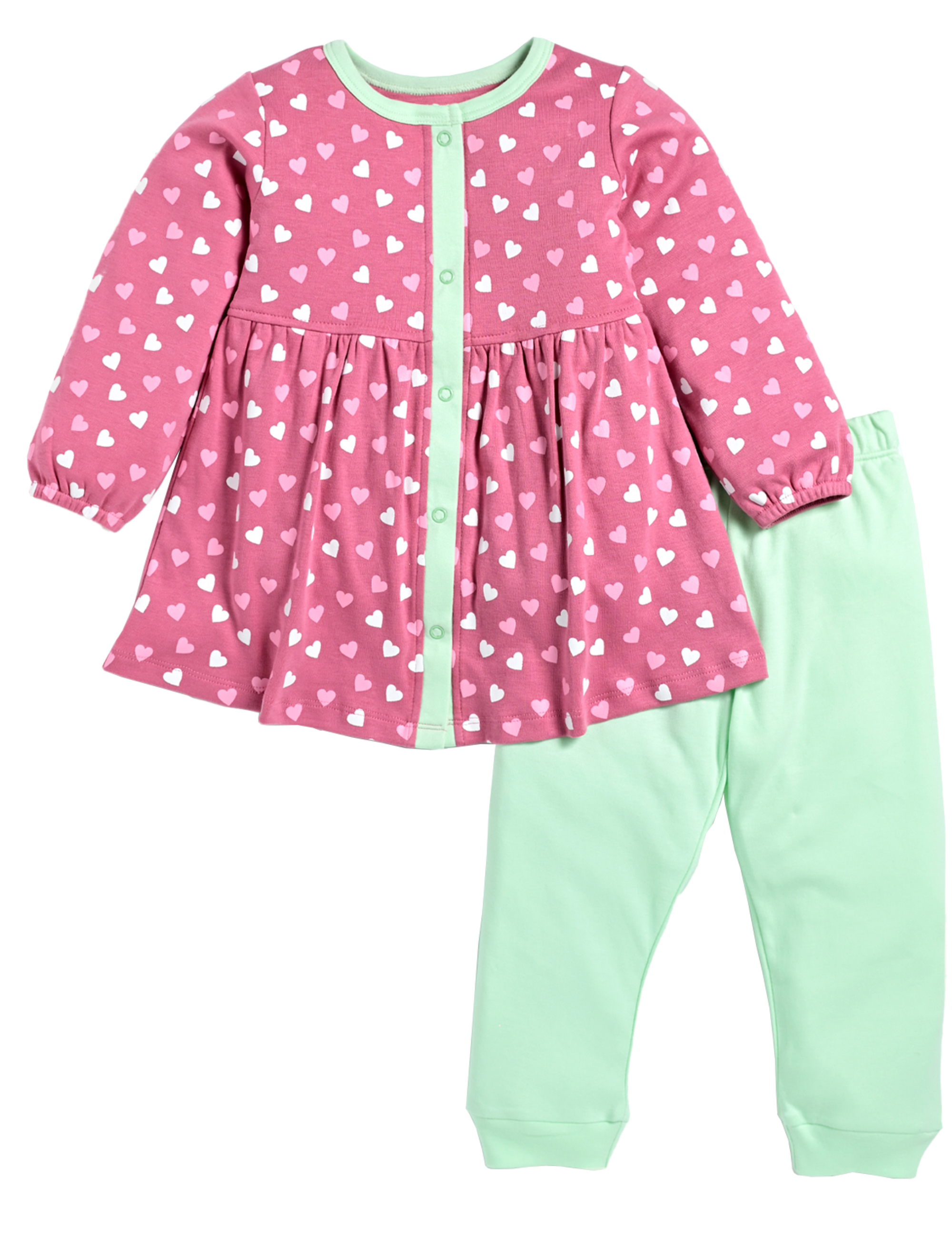 D2D All Over Little Heart Printed Full Sleeve Frock with Aqua Green Pant G-FO-25_Pink
