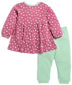 D2D All Over Little Heart Printed Full Sleeve Frock with Aqua Green Pant G-FO-25_Pink