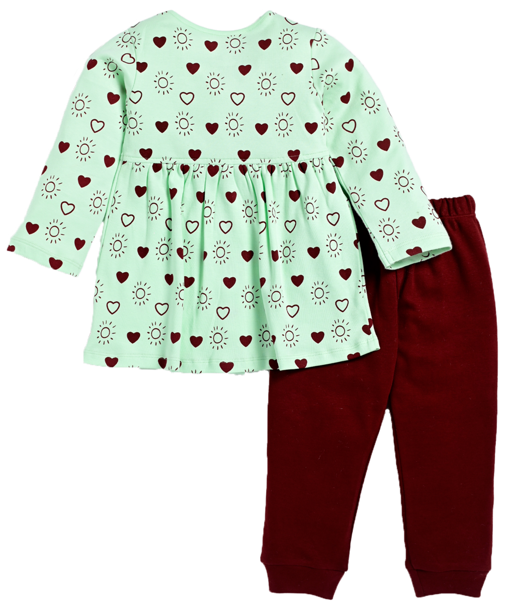 D2D All Over Full Sleeve Mint Color Front Open Top with Pink Pant G-FO-19_Mint