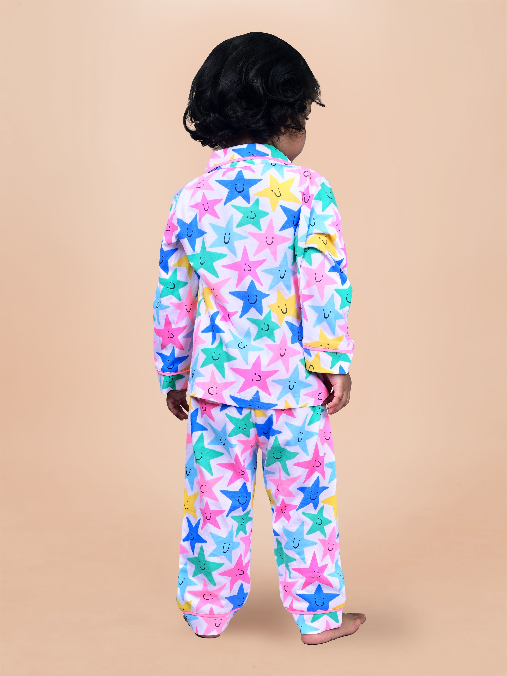 White Multi Allover Star Printed Baby Girls Night Suit G-F/S-NS-04
