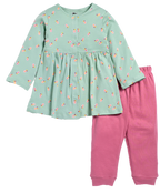 D2D All Over Little Flower Printed Full Sleeve Frock with Pink Pant G-FO-19_Celadon