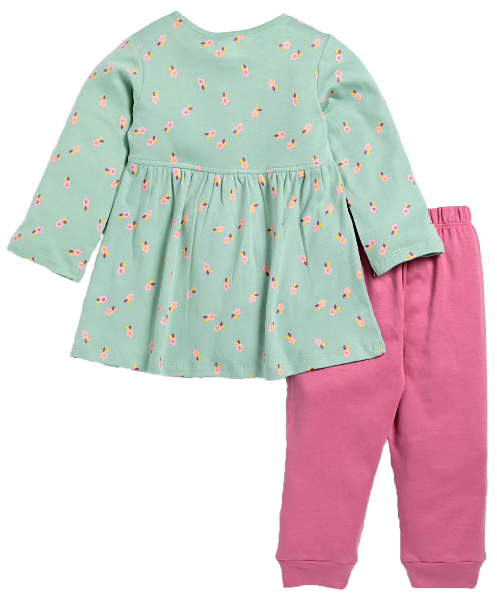 D2D All Over Little Flower Printed Full Sleeve Frock with Pink Pant G-FO-19_Celadon