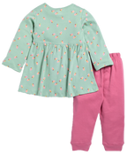D2D All Over Little Flower Printed Full Sleeve Frock with Pink Pant G-FO-19_Celadon