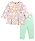 D2D All Over Flower Printed Full Sleeve Frock with Aqua Green Pant G-FO-19_Mistyrose