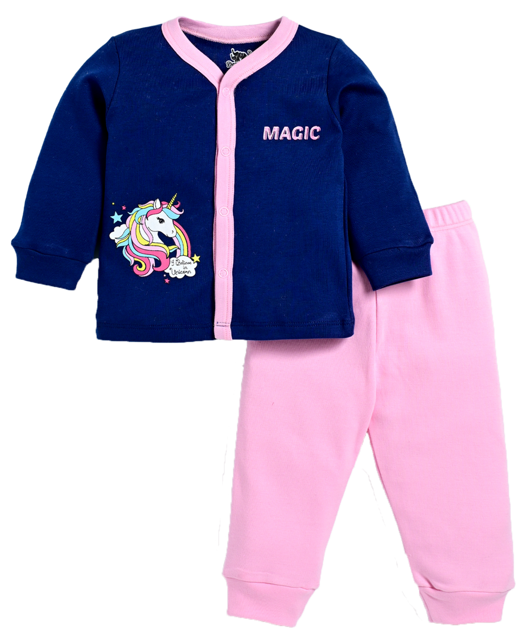 D2D All Over Full Sleeve Blue Color Front Open Top with Pink Pant G-FO-23_Navi Blue