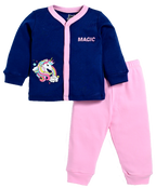 D2D All Over Full Sleeve Blue Color Front Open Top with Pink Pant G-FO-23_Navi Blue