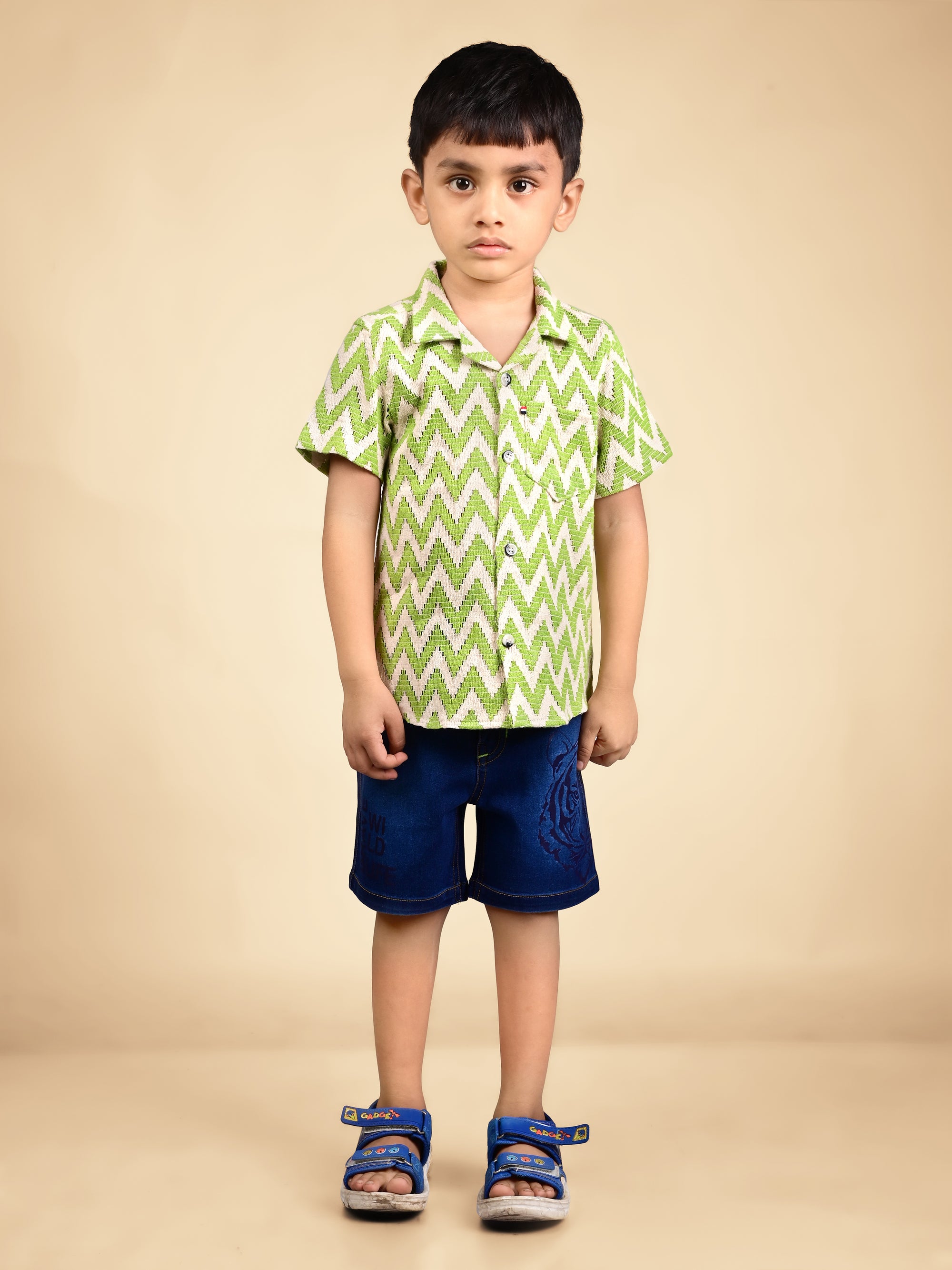 Dear To Dad Pure Cotton Half Sleeve Crochet Fabric Denim Boys Set B-HSD-831