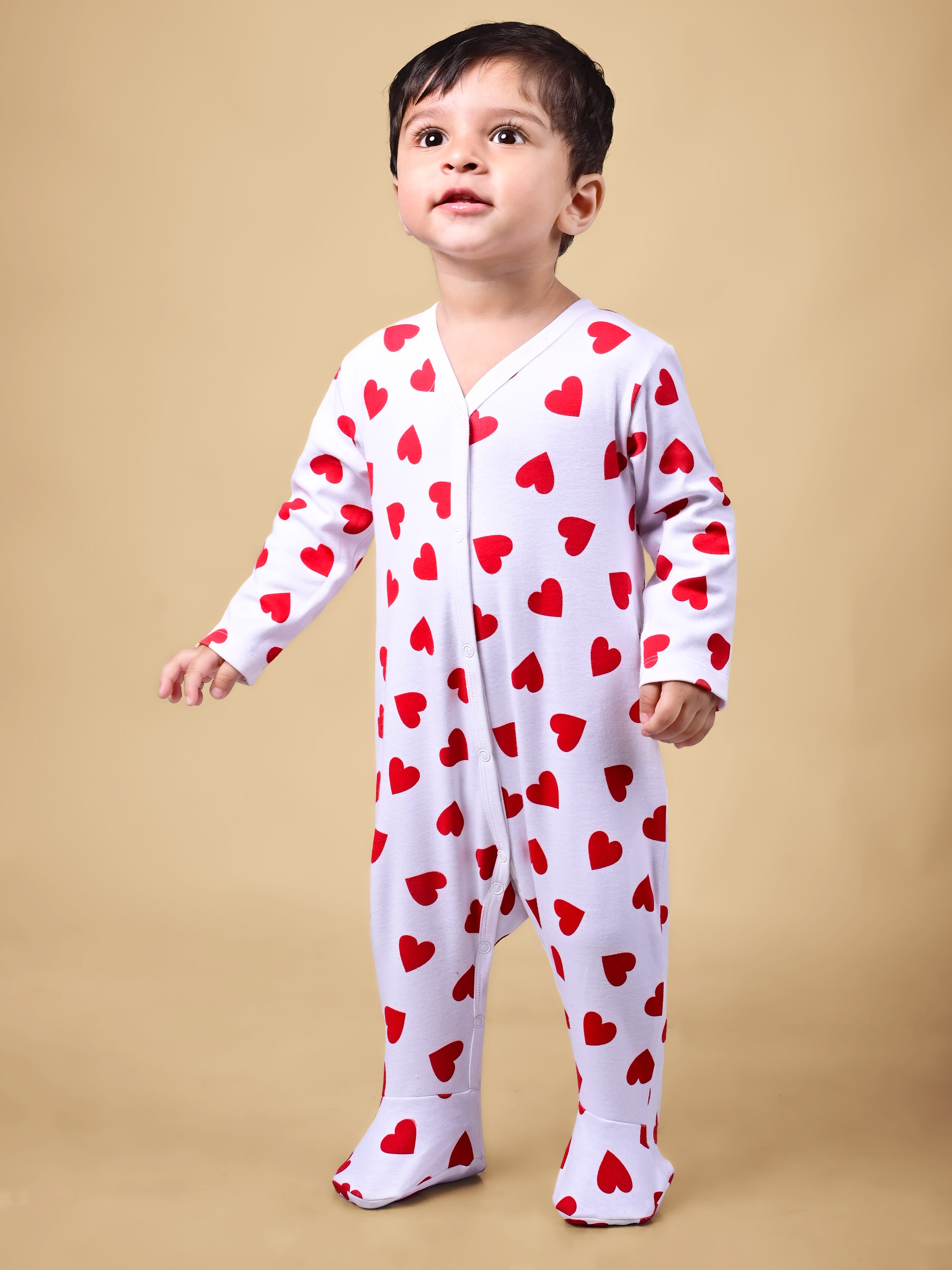 Dear To Dad Pure Cotton Full Sleeve all over Heart Printed Front Open Baby Romper G-FS-006A