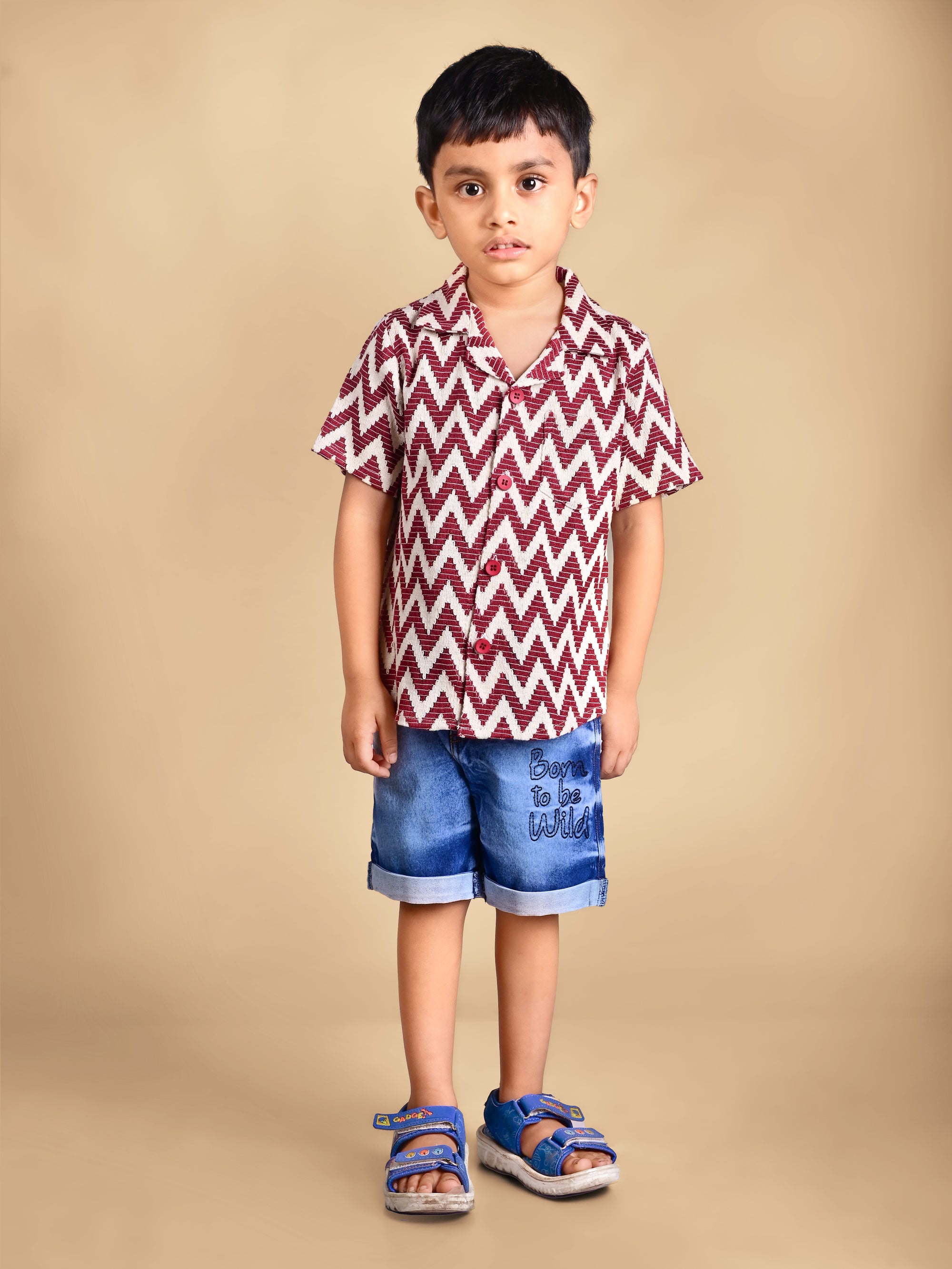 Dear To Dad Pure Cotton Half Sleeve Crochet Fabric Denim Boys Set B-HSD-830