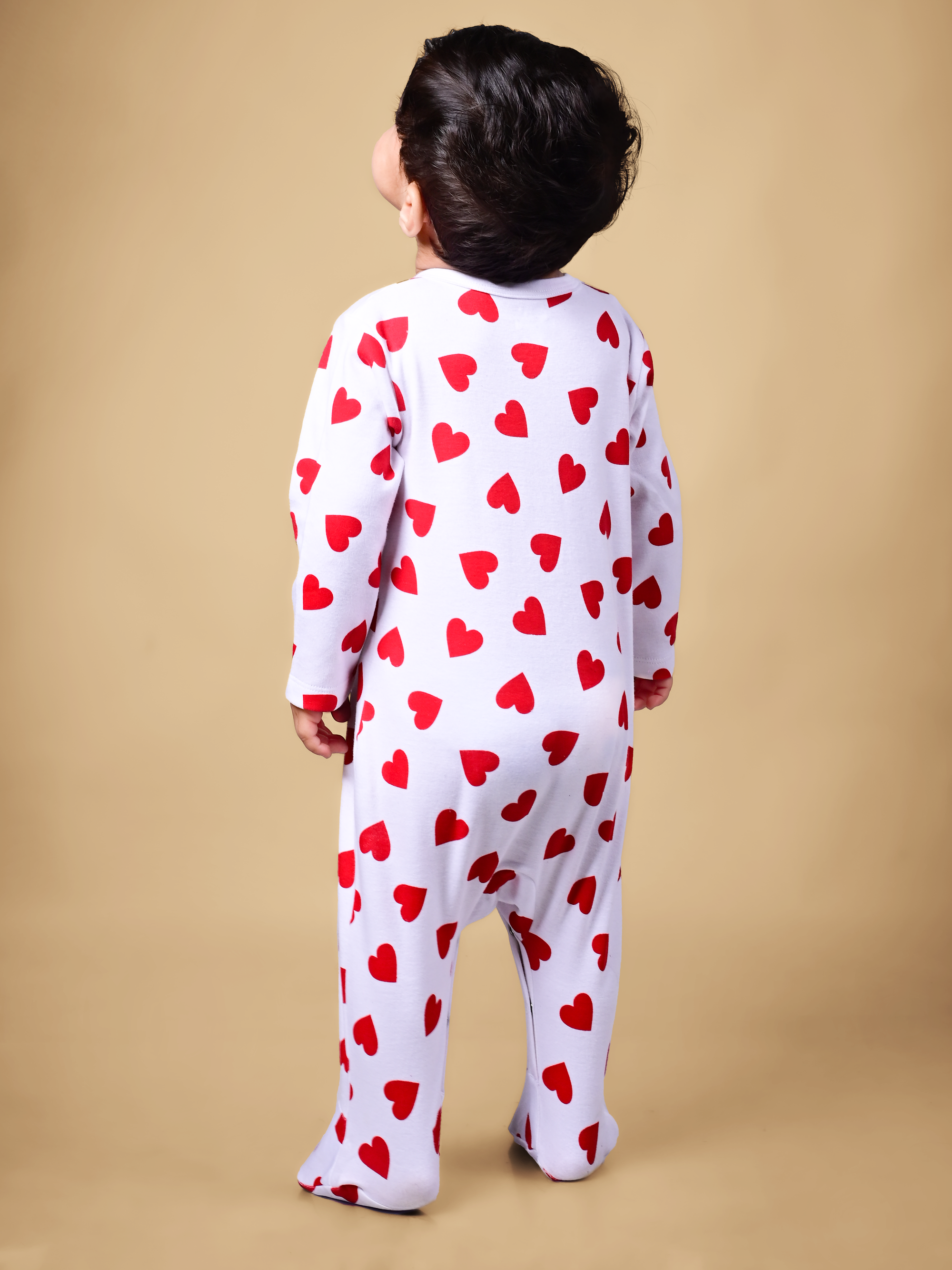 Dear To Dad Pure Cotton Full Sleeve all over Heart Printed Front Open Baby Romper G-FS-006A