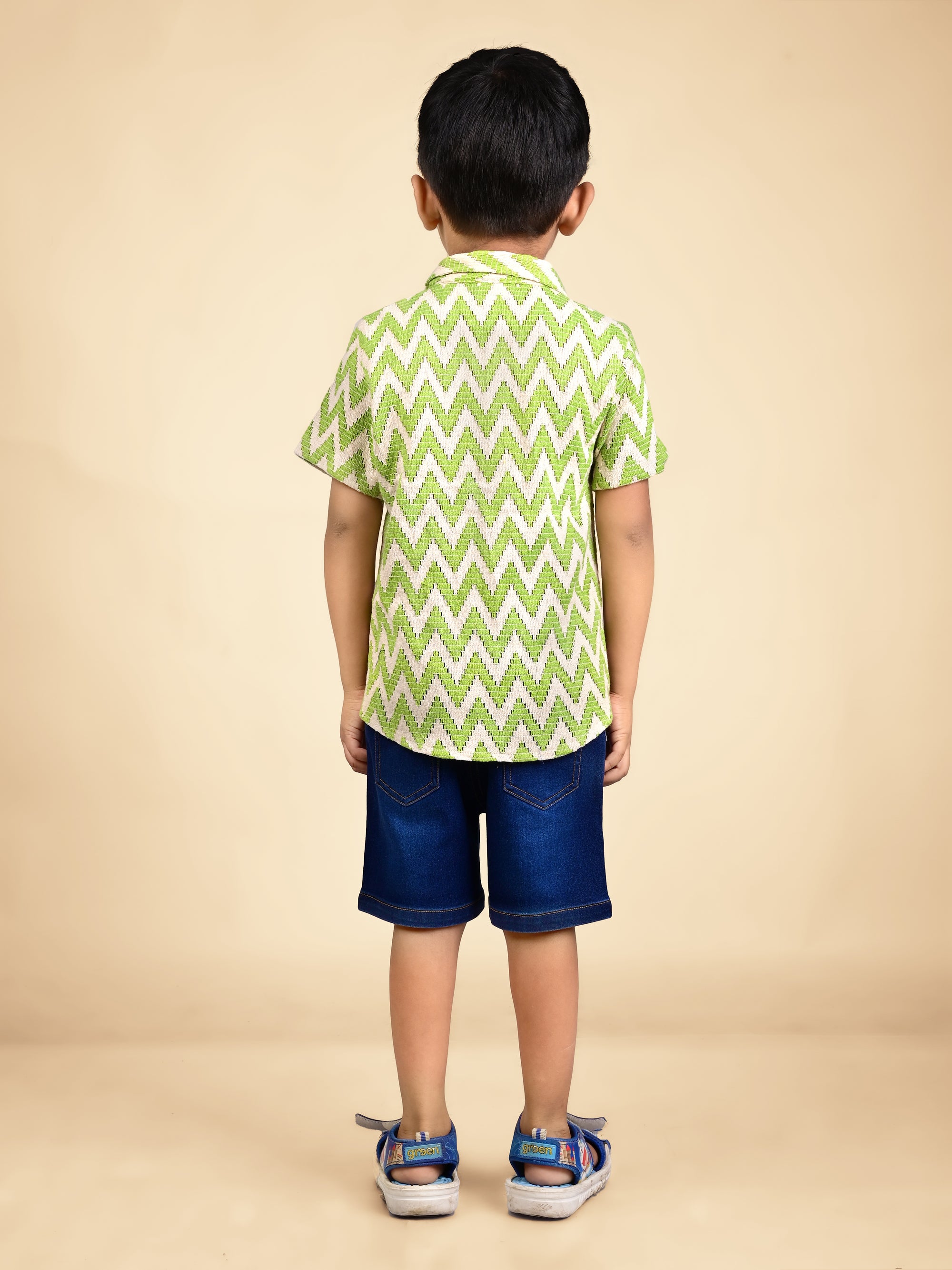 Dear To Dad Pure Cotton Half Sleeve Crochet Fabric Denim Boys Set B-HSD-831