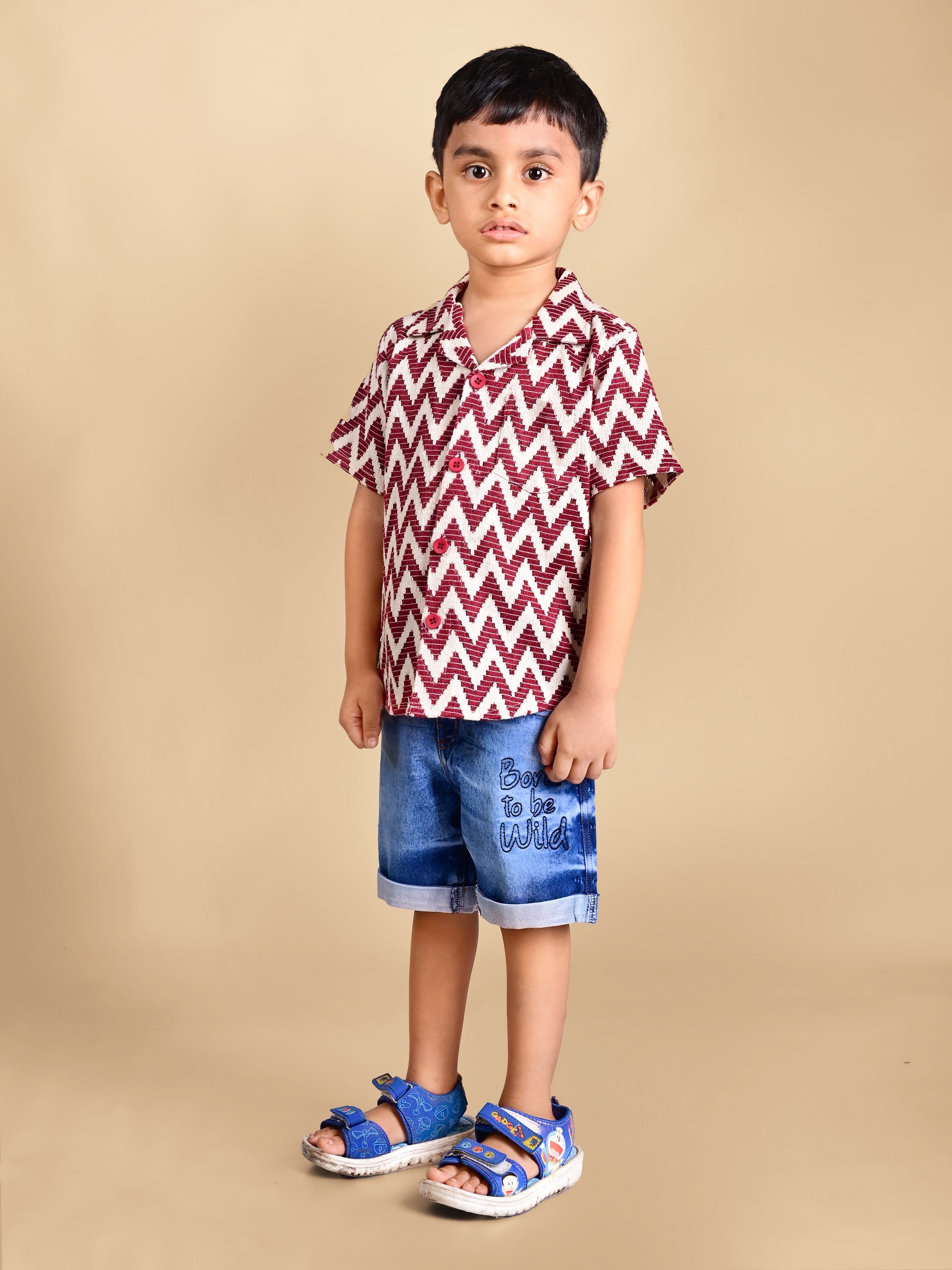 Dear To Dad Pure Cotton Half Sleeve Crochet Fabric Denim Boys Set B-HSD-830