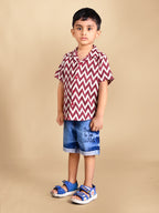 Dear To Dad Pure Cotton Half Sleeve Crochet Fabric Denim Boys Set B-HSD-830
